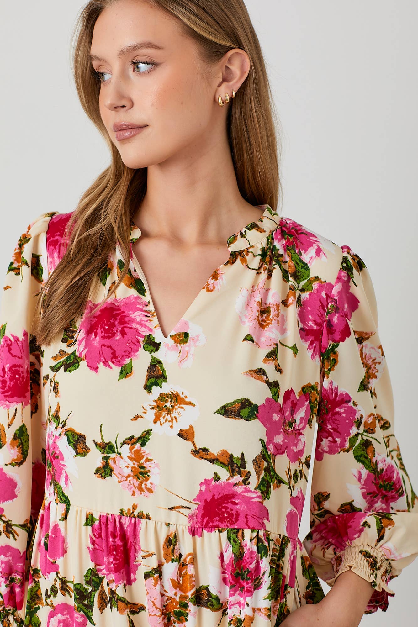 Floral Print Tiered Maxi Dress for Women - Peach Multi S Boho Summer Beach Dress, Perfect for Vacations, Weddings & Outdoor Parties