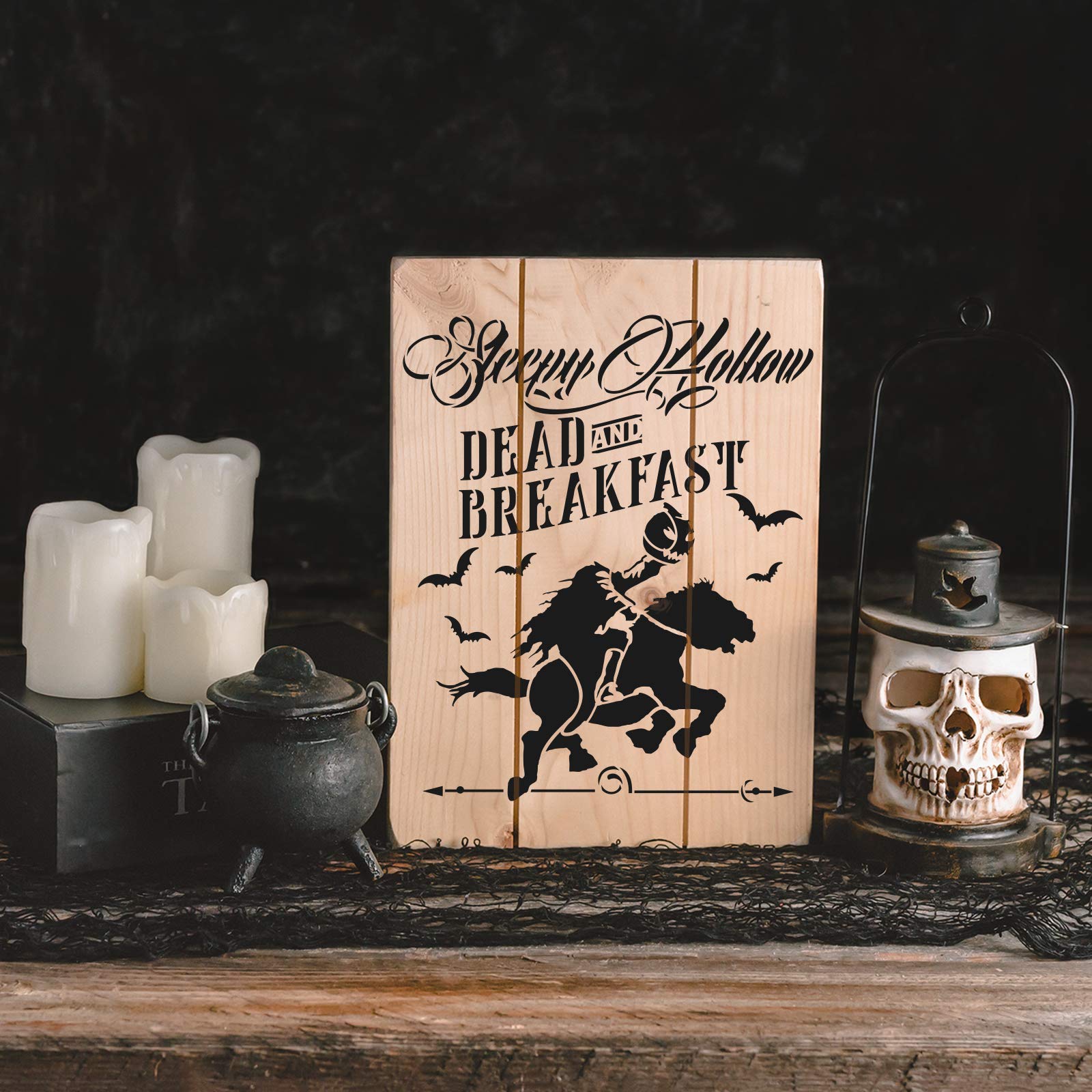 Sleepy Hollow Bed & Breakfast Halloween Stencil - Premium Mylar Horror Stencils for DIY Haunted House Decor, Pumpkin Carving & Spooky Sign Making