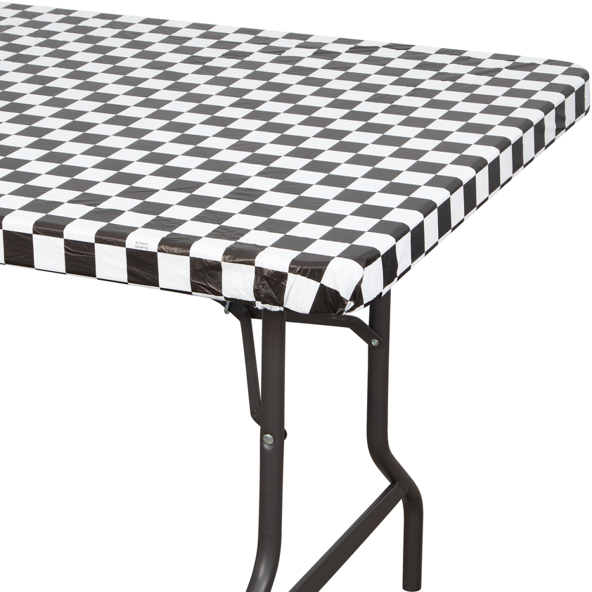 12-Piece Bulk Black Checkered Stay-Put Table Covers 29