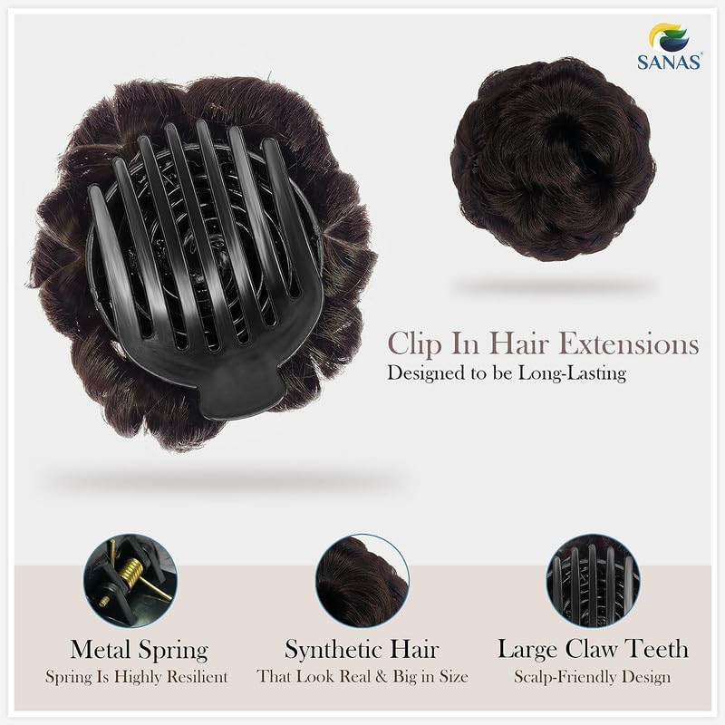 Shidara 1PC Natural Hair Bun Extension & Wig - Black & Brown Hair Clutcher with Elastic Hair Bands for Women | Perfect for Updos, Ponytails & Daily Styling