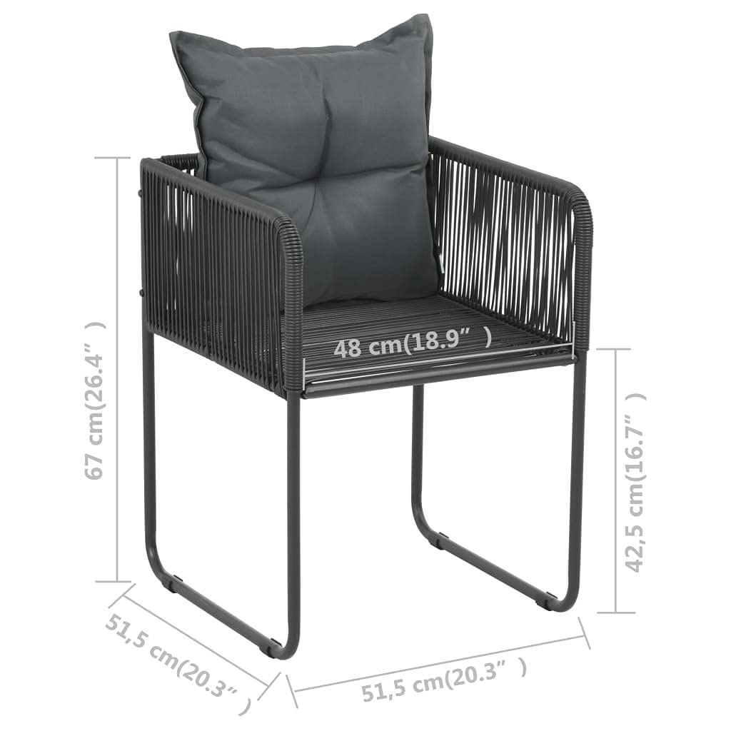 Modern Black Poly Rattan Outdoor Chairs Set of 2 with Pillows - Patio, Garden, Terrace Furniture for Relaxing & Entertaining