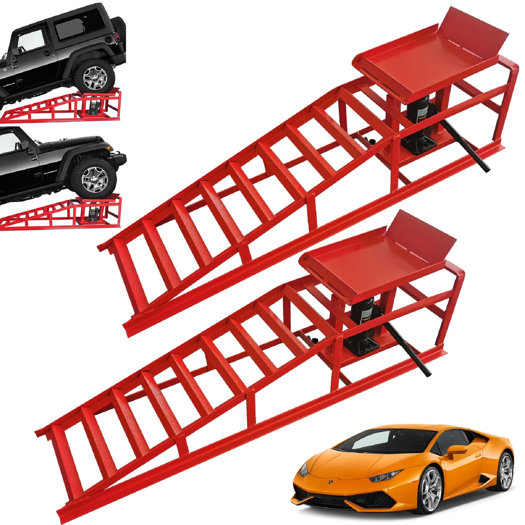 2PCS Heavy Duty 10,000lbs Hydraulic Car Ramps - Auto Truck Service Lift for Vehicle Maintenance & Repair - Perfect for DIY Garage, Oil Changes & Tire Rotations
