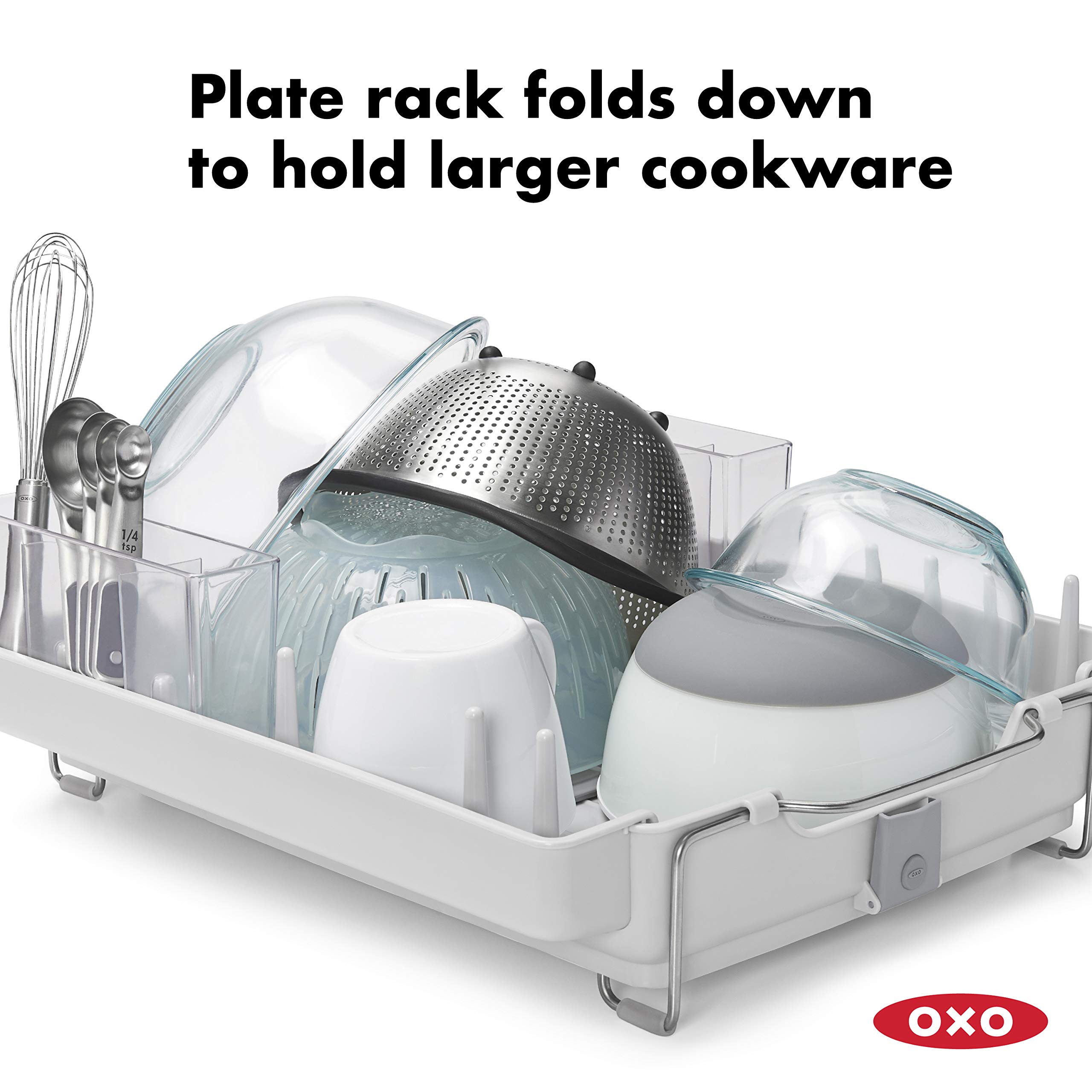 OXO Good Grips Foldable Dish Drying Rack - Space Saving Kitchen Organizer for Countertop, Sink & Small Spaces - Perfect for Apartments, RVs & Compact Kitchens
