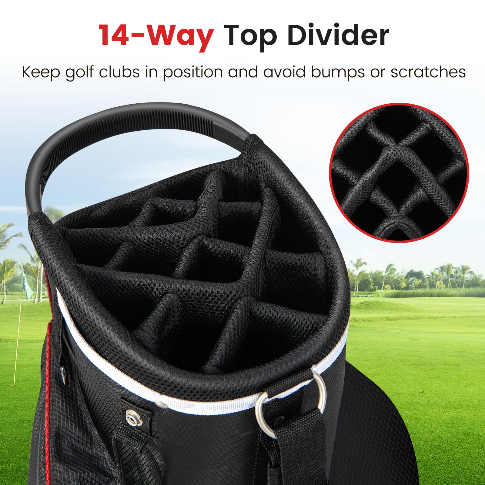 **Goplus 14-Way Golf Cart Bag with 9 Zippered Pockets, Cooler Bag & Rain Hood - Lightweight Golf Club Bag for Men & Women - Perfect for Golf Courses & Tournaments**