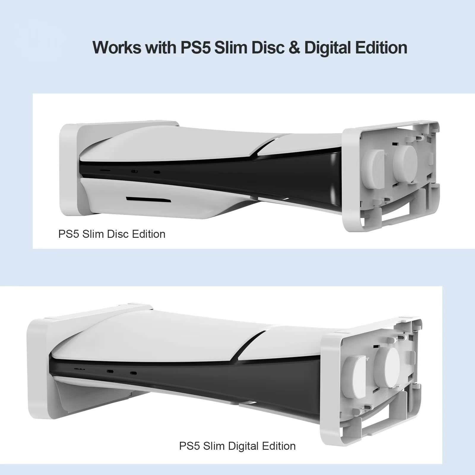 ECHZOVE PS5 Slim Stand - 2-in-1 Horizontal & Vertical Cooling Base for PlayStation 5 Slim Console (Disc/Digital Edition) - White - Perfect for Gaming Setup & Living Room Organization