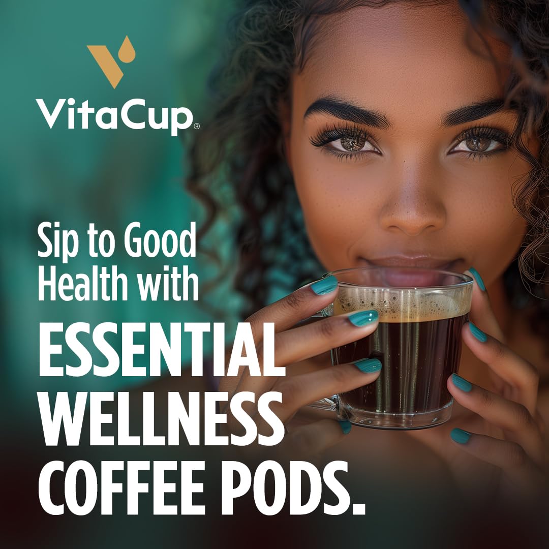 VitaCup Immunity Coffee Pods - Antioxidant Rich Medium Dark Roast with Echinacea, Probiotics, Vitamins C & D3 | 64 Recyclable K-Cups Compatible with Keurig Brewers | Boost Wellness for Busy Mornings & Workdays