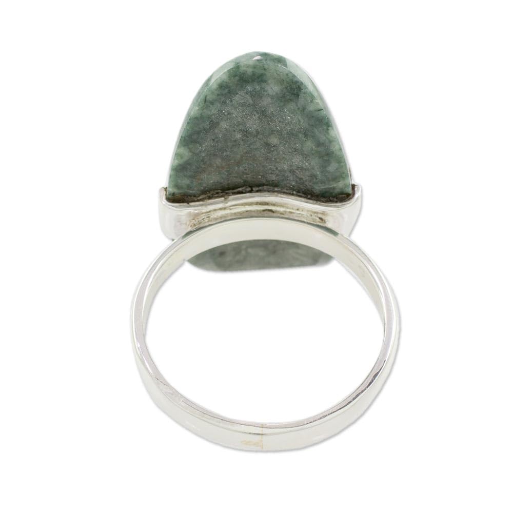 Handmade Guatemalan Jade Cocktail Ring - Sterling Silver Dark Green Mayan Artisan Jewelry for Women | Perfect for Parties, Weddings & Special Occasions