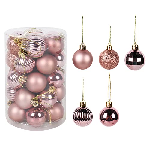 Rose Gold Christmas Tree Ornaments - 34pcs Poultry Drinker Hanging Balls for Xmas Decorations, New Year 2022 Gifts & Noel Chicken Feeder - Perfect for Holiday Tree Decor, Farmhouse Poultry Waterers, and Festive Home & Chicken Coop Decorating
