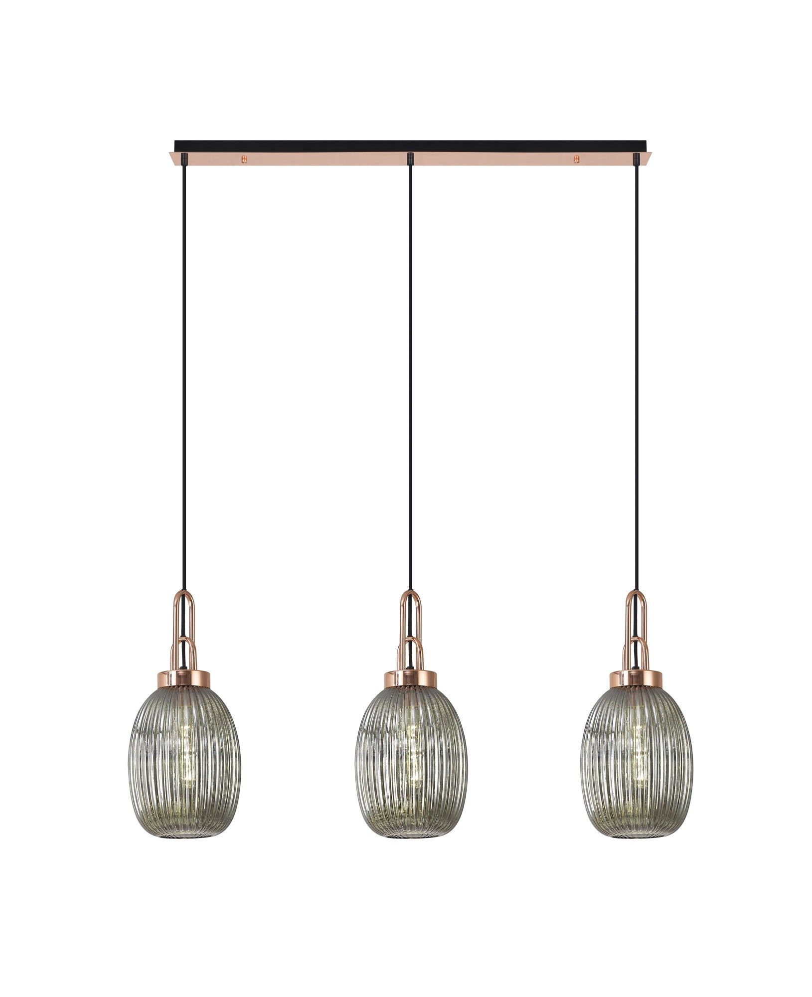 Cadiz 3L Kitchen Island Ceiling Light Fixture - E27 Socket, Copper & Matte Black Finish, Multiple Glass Shade Colors, IP20 Rated - Perfect for Dining Room, Bedroom, or Living Room Lighting