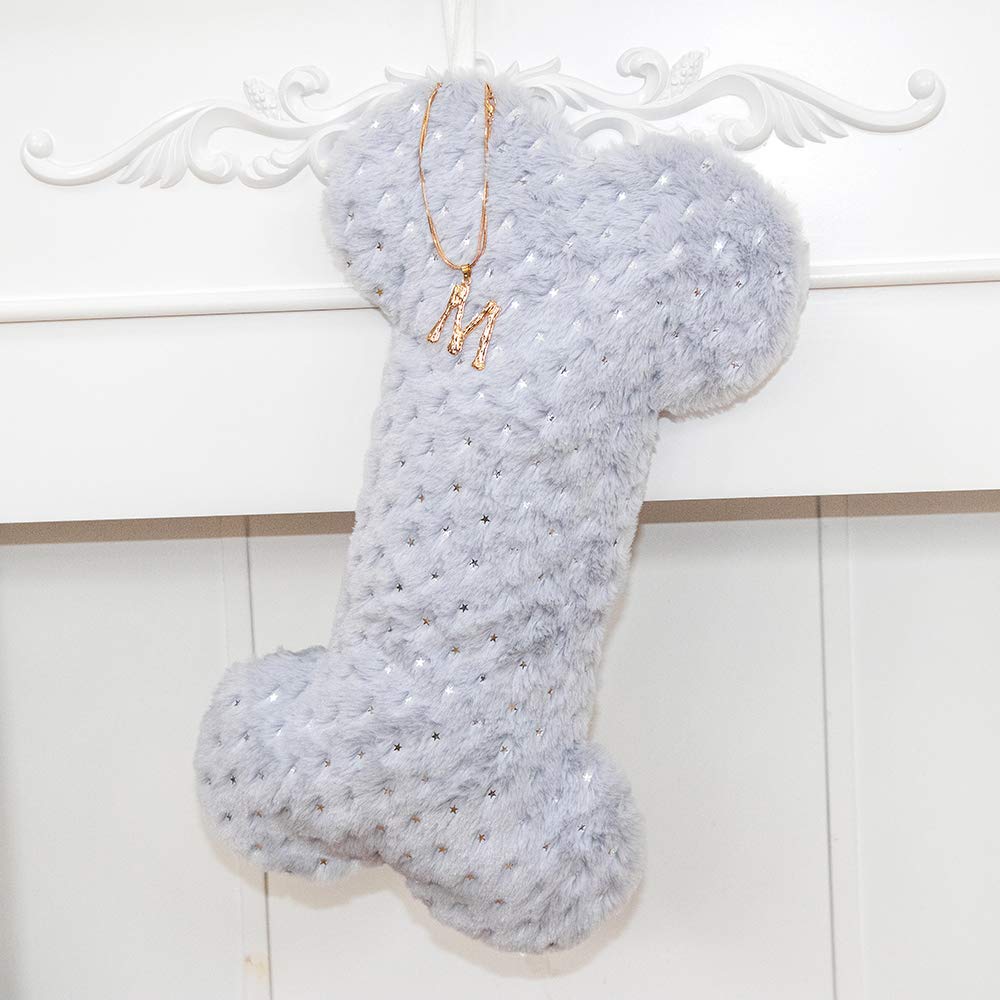 Personalized Pet Dog Christmas Stocking - Durable Holiday Stocking for Dogs, Custom Pet Gift for Christmas Decorations - Grey Pet Stocking for Fireplace Mantel & Family Holiday Decor