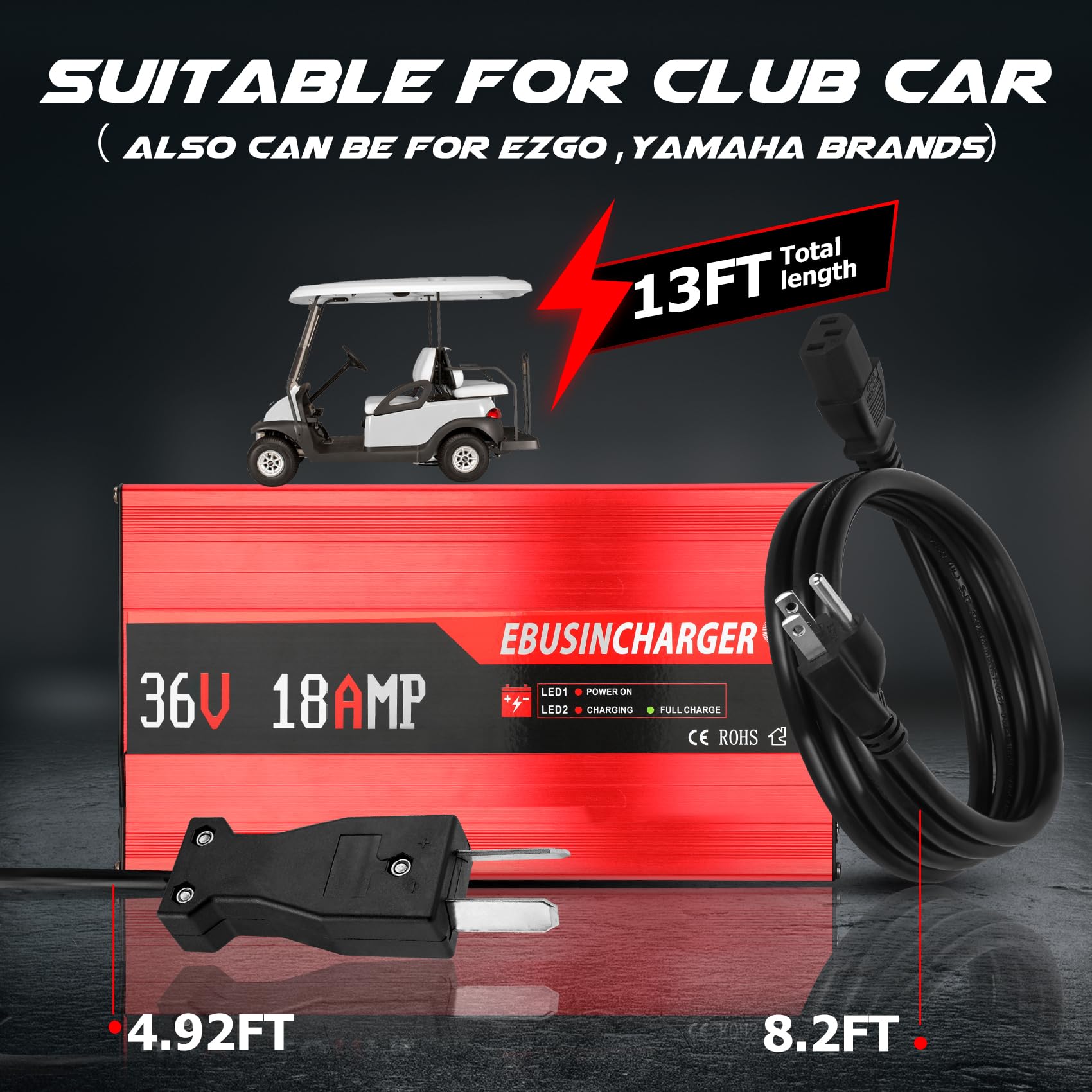 36 Volt 18A Smart Golf Cart Battery Charger for Club Car, EZGO & Yamaha - 18 Amp Lead-Acid Charger with Trickle Charge Mode - Perfect for Golf Carts, Utility Vehicles & Electric Scooters
