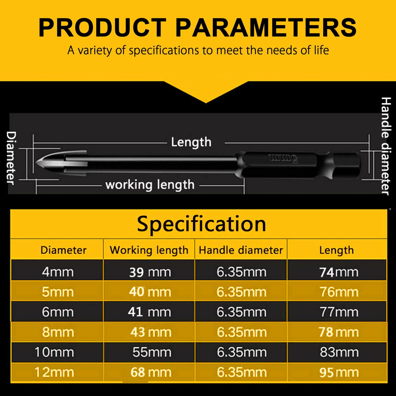 1PCS High-Speed Universal Tile Drill Bit Set - Cross Alloy Woodworking Multi-Purpose Triangle Drill Bit for Ceramic, Glass, Wood & Metal (10mm Hole Diameter) - Perfect for Home DIY, Construction & Craft Projects