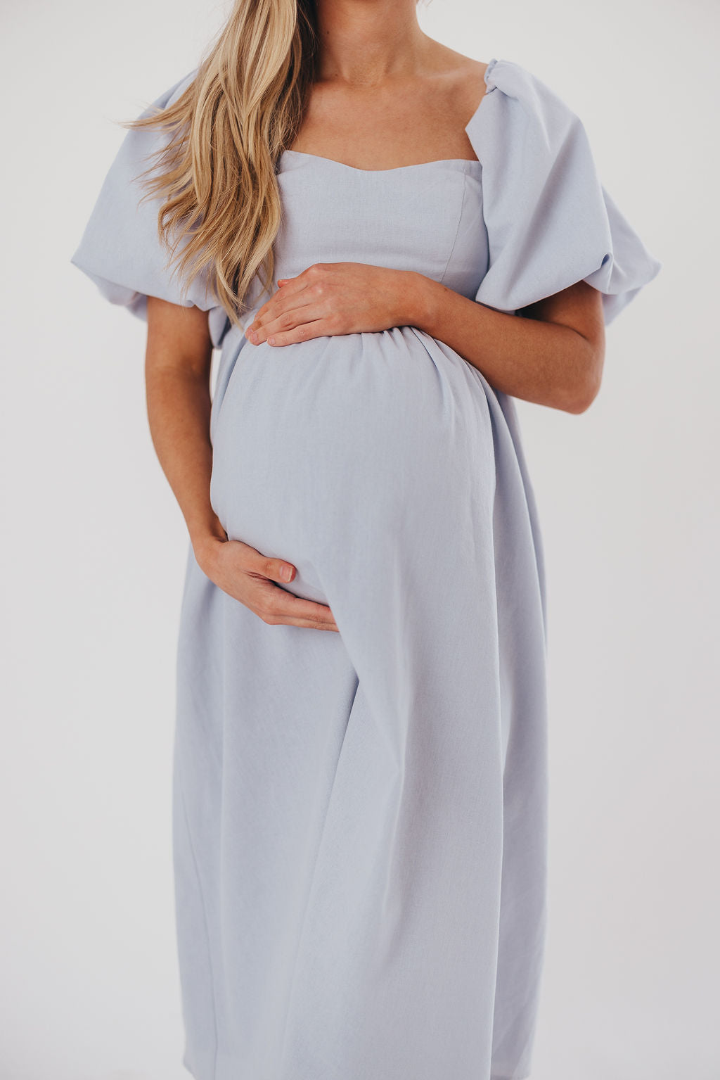 Stylish Hamilton Midi Dress in Light Blue - Bump Friendly Maternity Dress with Inclusive Sizing (S-2XL) | Perfect for Pregnancy, Office Wear & Special Occasions