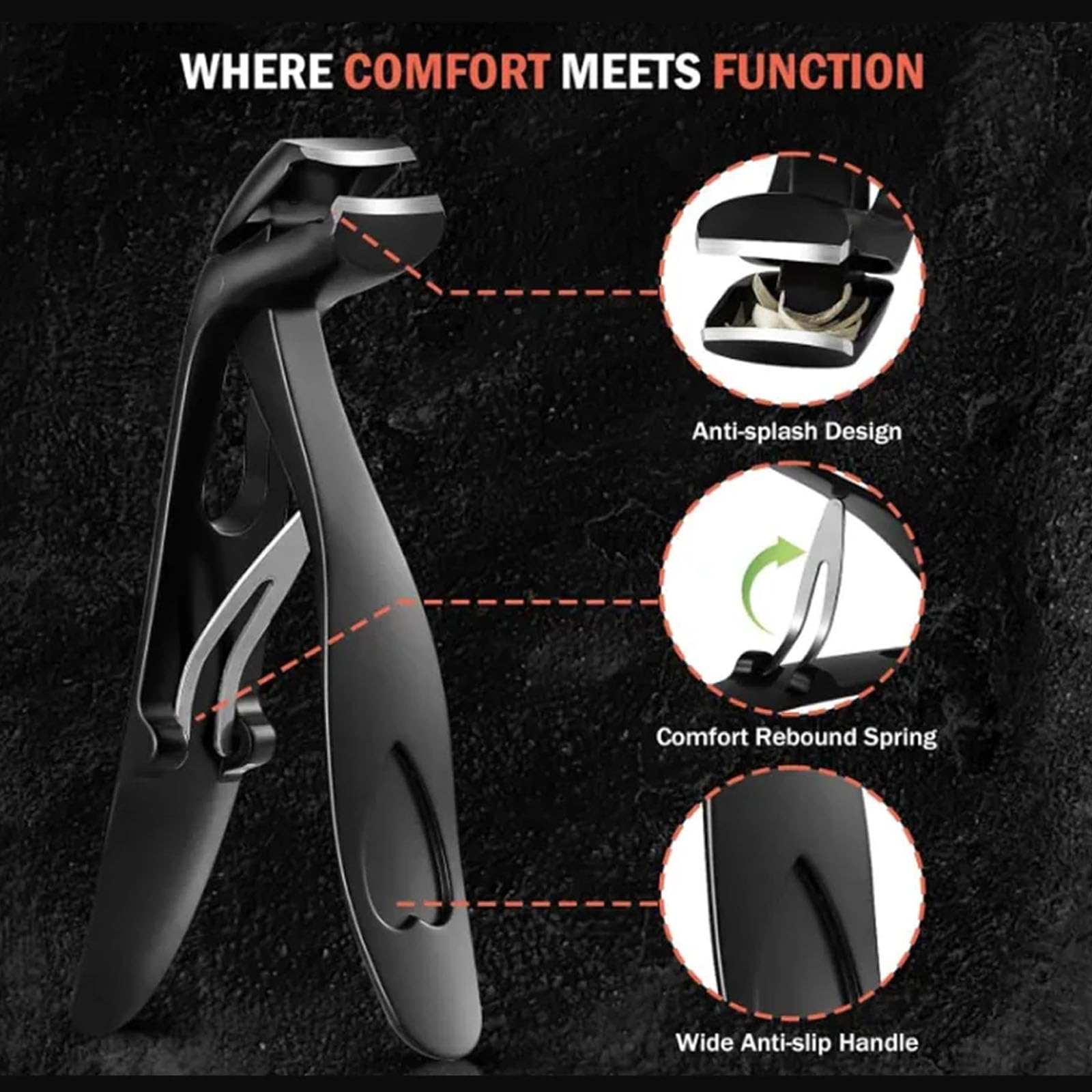Premium Ergonomic Angled Head Nail Clipper for Seniors & Thick Nails - ClipMaster Pro Black - Ideal for Elderly Care, Manicures & Pedicures at Home or Salon