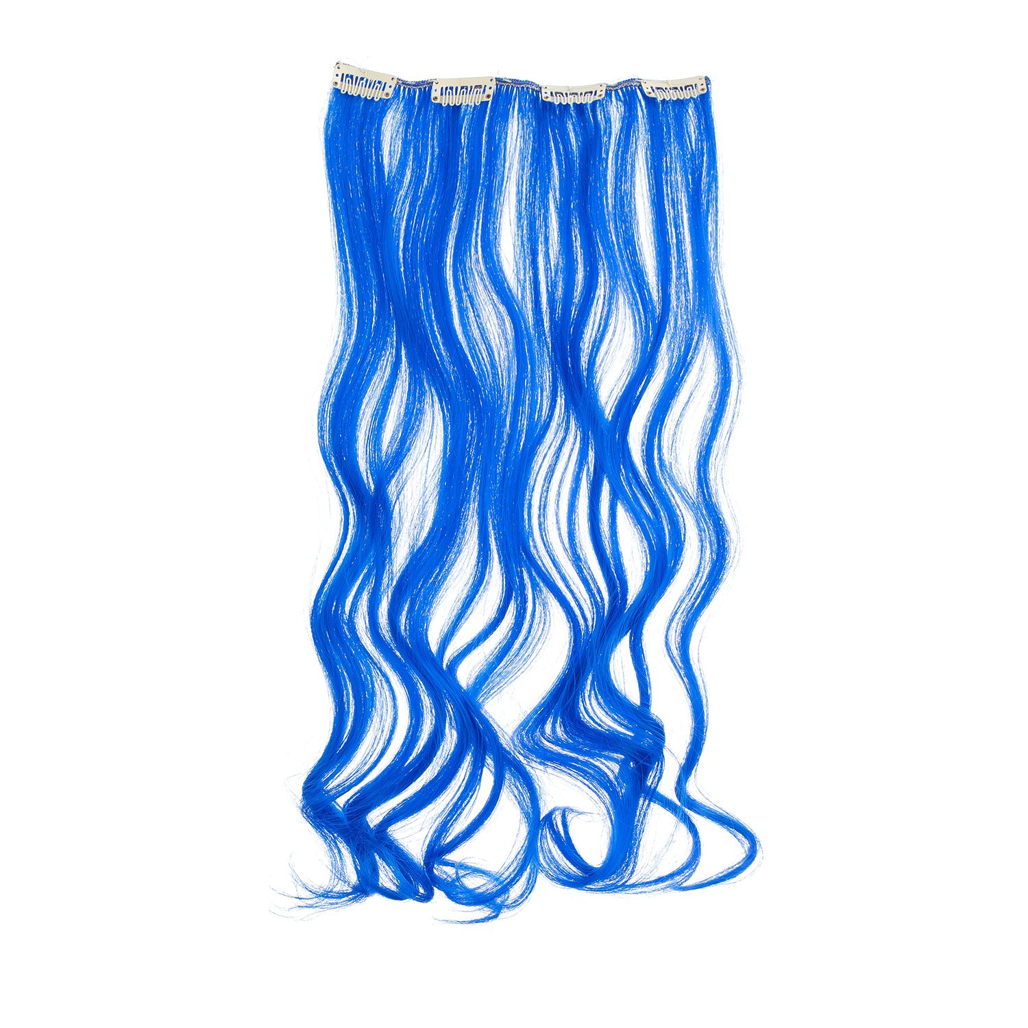 SWACC 7-Piece Clip-in Hair Extensions - 20-Inch Curly Blue Synthetic Hair Highlights for Full Head Party & Cosplay | Perfect for Halloween, Rave & Costume Events