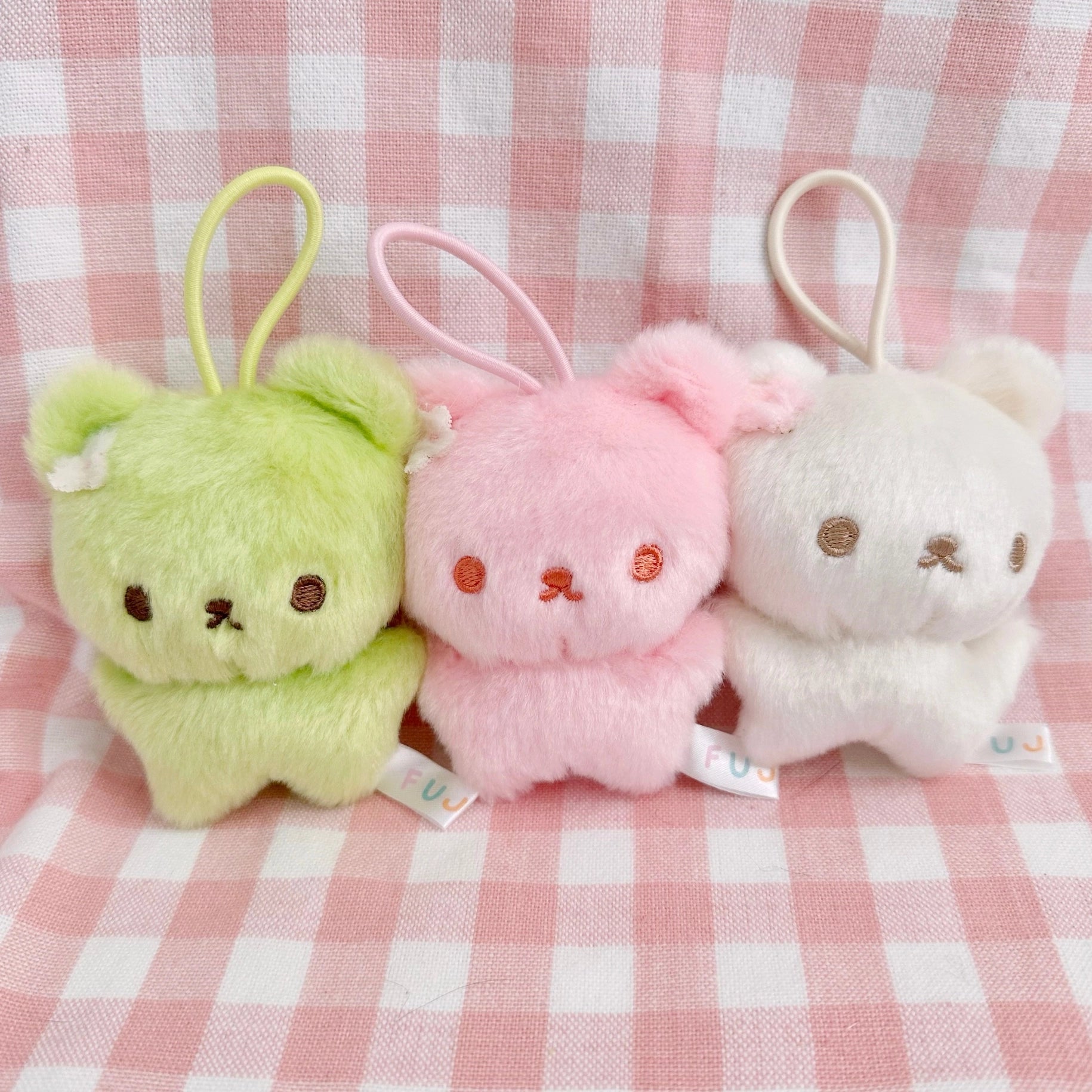 Mochi Bear Magnetic Plush Keychain - Adorable Strawberry, Matcha Green Tea & Vanilla Flavored Soft Stuffed Animal Keyring for Backpacks, Purses & Gifts