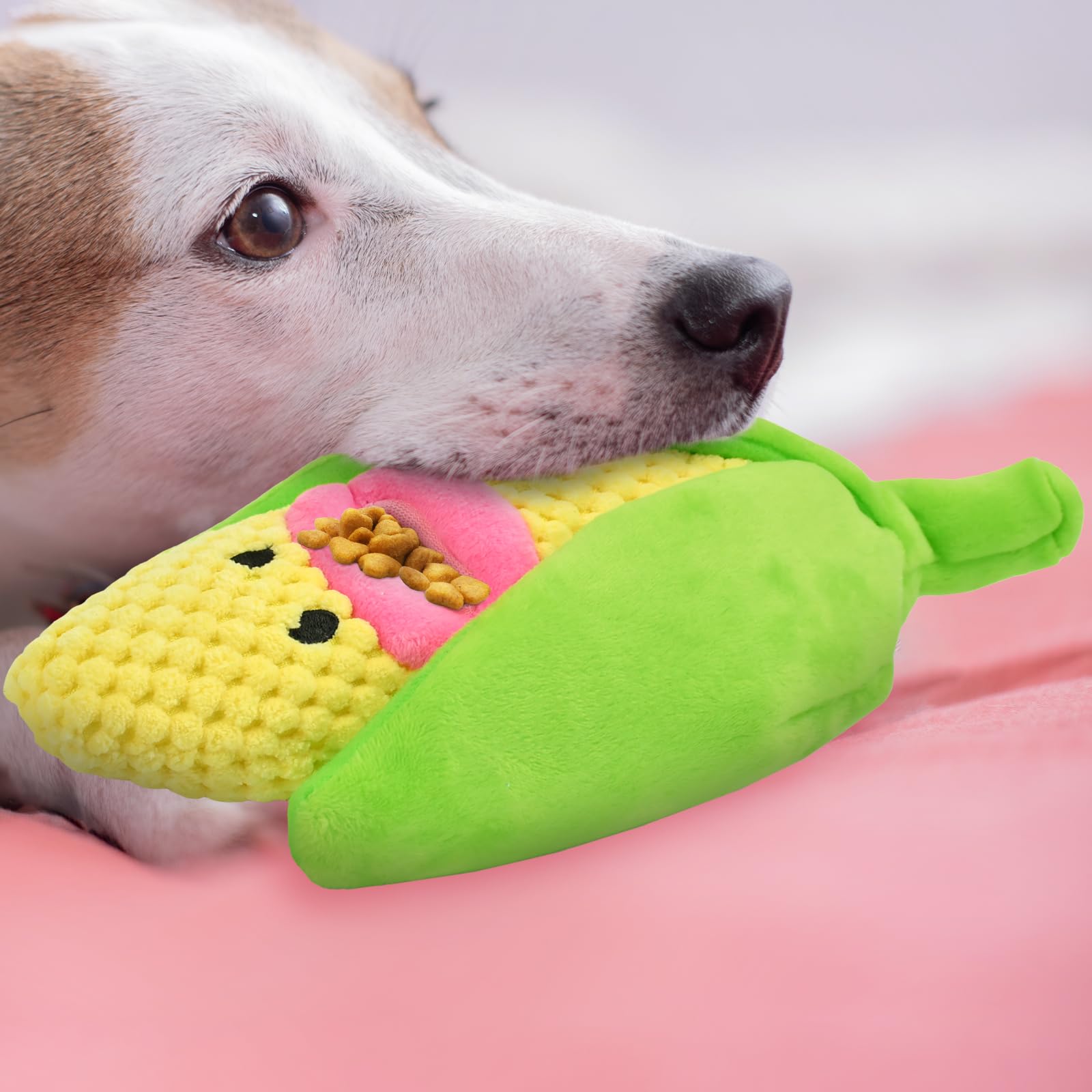 Vehomy 2-in-1 Squeaky Corn Dog Toy - Interactive Plush Puzzle Chew Toy with Crinkle Paper & Squeaker for Small & Medium Dogs - Great for Teething Relief, Training, and Playtime Fun