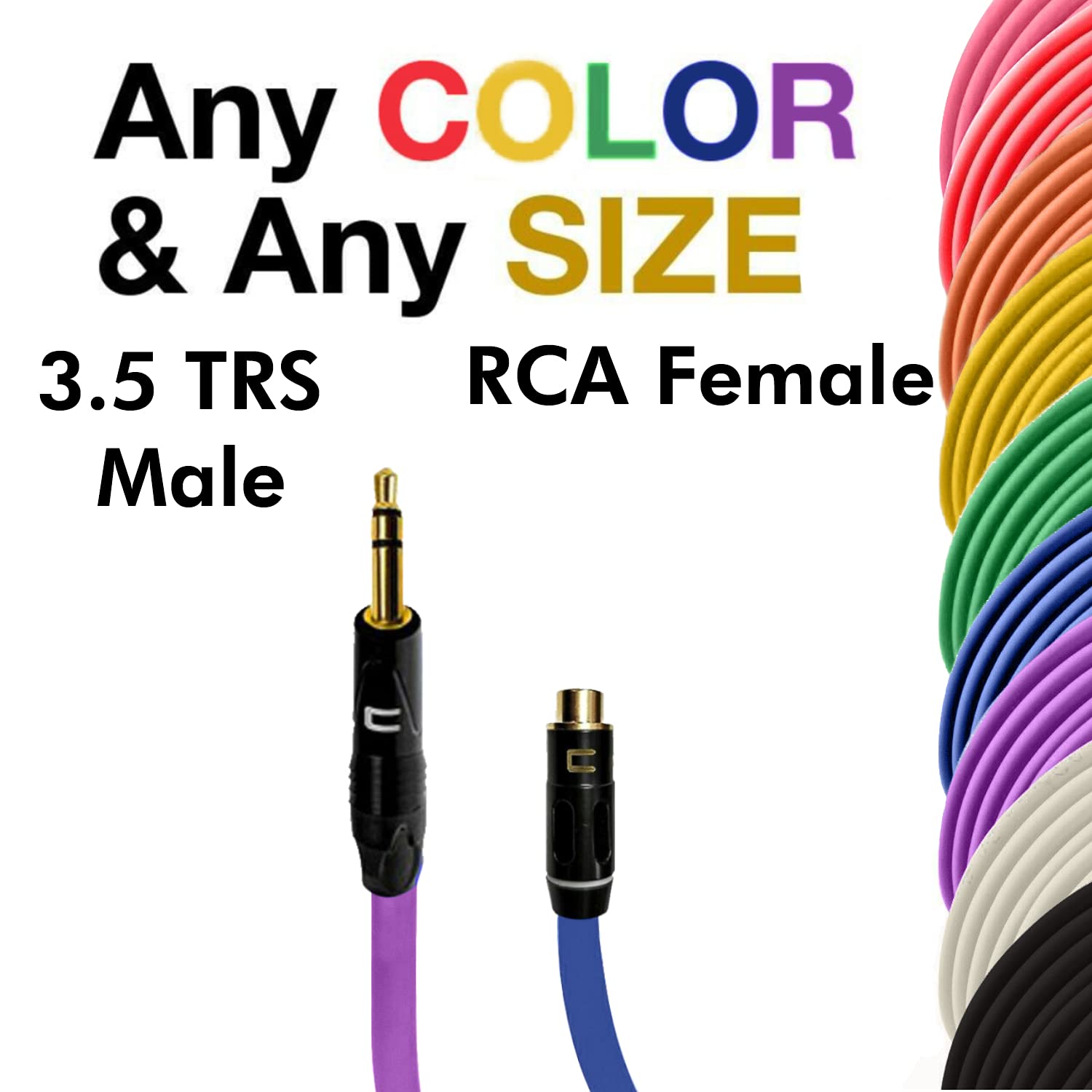 COLUBER CABLE 3.5mm TRS Male to RCA Female Audio Cable - 150ft Blue Professional 3-Pin Microphone Connector for Powered Speakers, Audio Interface, Mixer - Perfect for Live Performances, Studio Recording & Home Theater Systems