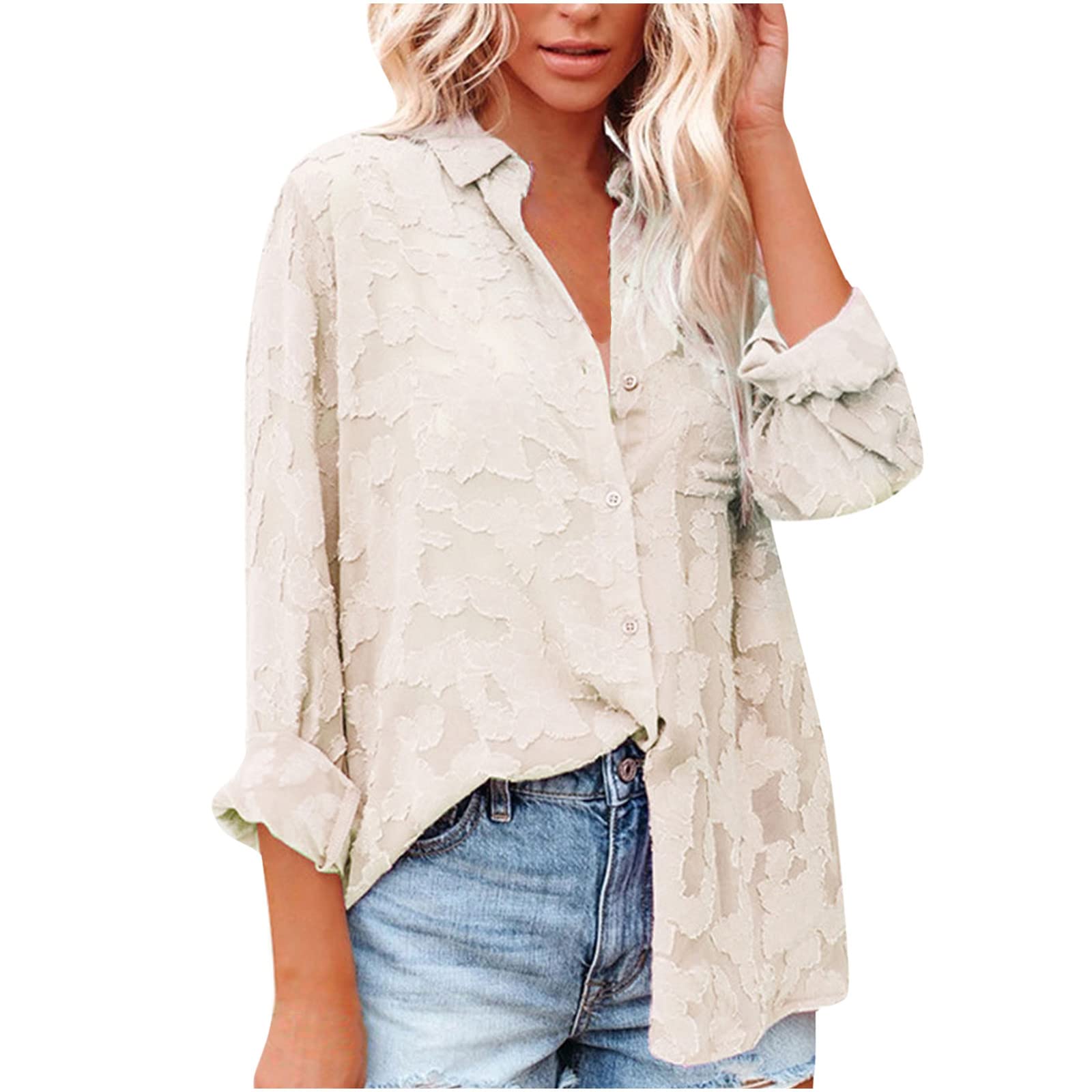 Bohemian Tops for Women - Long Sleeve Solid Blouse, Loose Summer Tunic Shirt with Lapel | Casual Outfit, Beach Wear & Festival Fashion