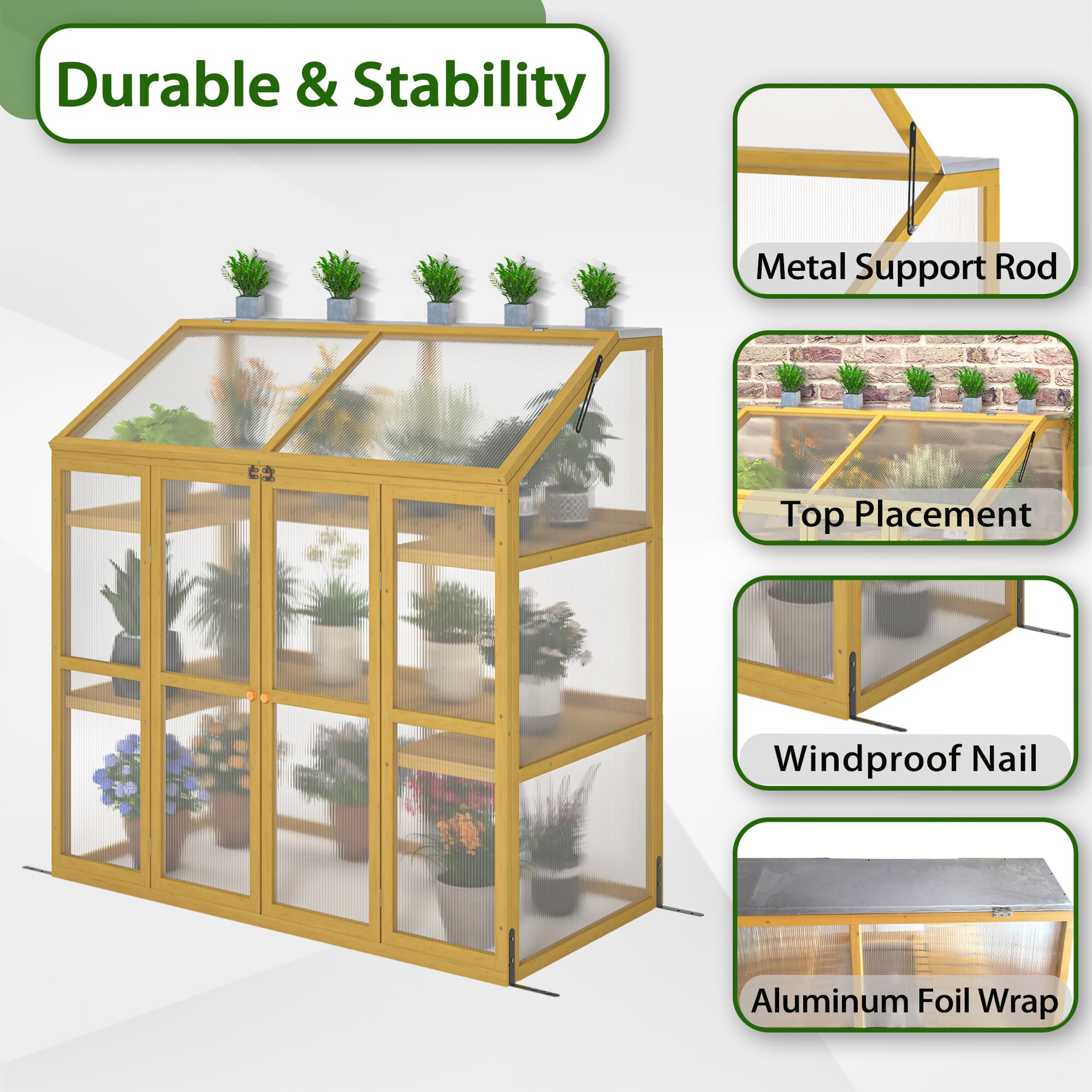 JOYBASE Wooden Cold Frame Greenhouse with Transparent Openable Roof & Shelves - Outdoor Indoor Garden Greenhouse for Backyard, Balcony & Patio Plants - Perfect for Seed Starting, Plant Protection & Year-Round Gardening