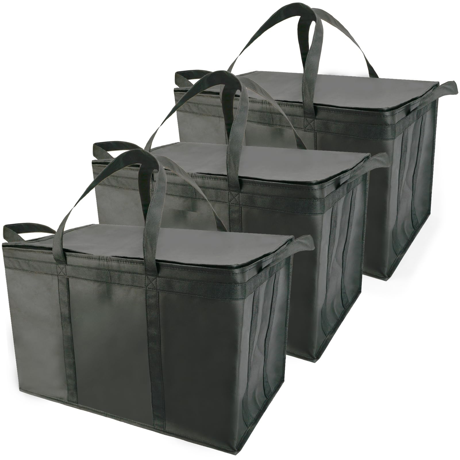 Bodaon 3-Pack Large Insulated Food Delivery Bag - Keeps Meals Hot or Cold - XXXL Black Thermal Tote for Catering, Groceries & Pizza - Perfect for Restaurants, Food Delivery & Picnics