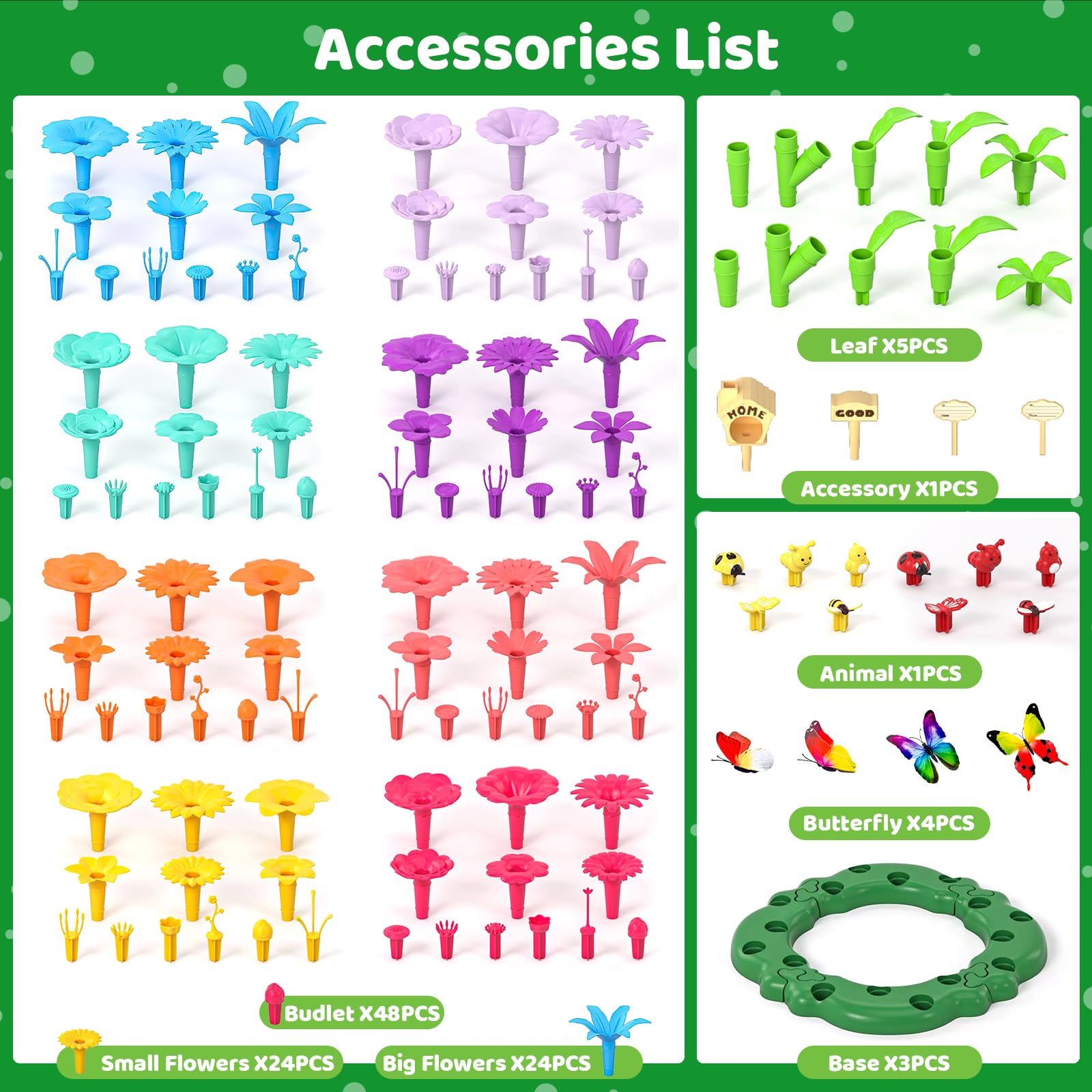 184Pcs Flower Garden Building Blocks STEM Toys for Girls & Boys Ages 3-7, Creative DIY Stacking Educational Toys for Preschool Learning, Brain Development & Kindergarten Activities - Perfect for Indoor Play, Birthday Gifts & Classroom STEM Projects