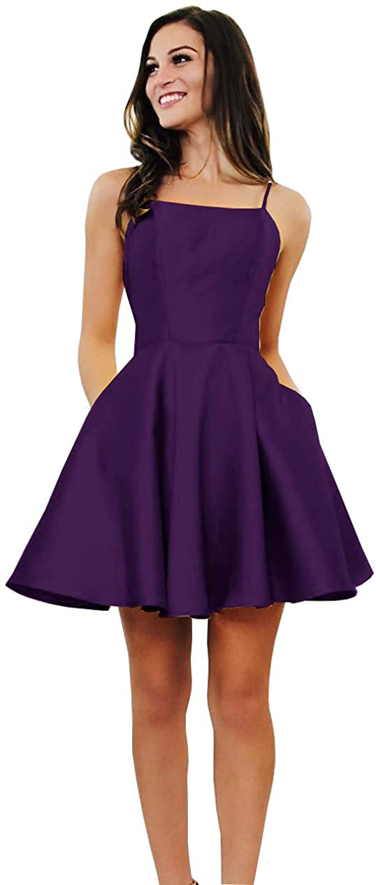 RoBride Women's Short Satin Spaghetti Strap Homecoming Dress with Pockets | Mini Formal Party Gown for Juniors | Perfect for Prom, Cocktail Parties & Special Occasions