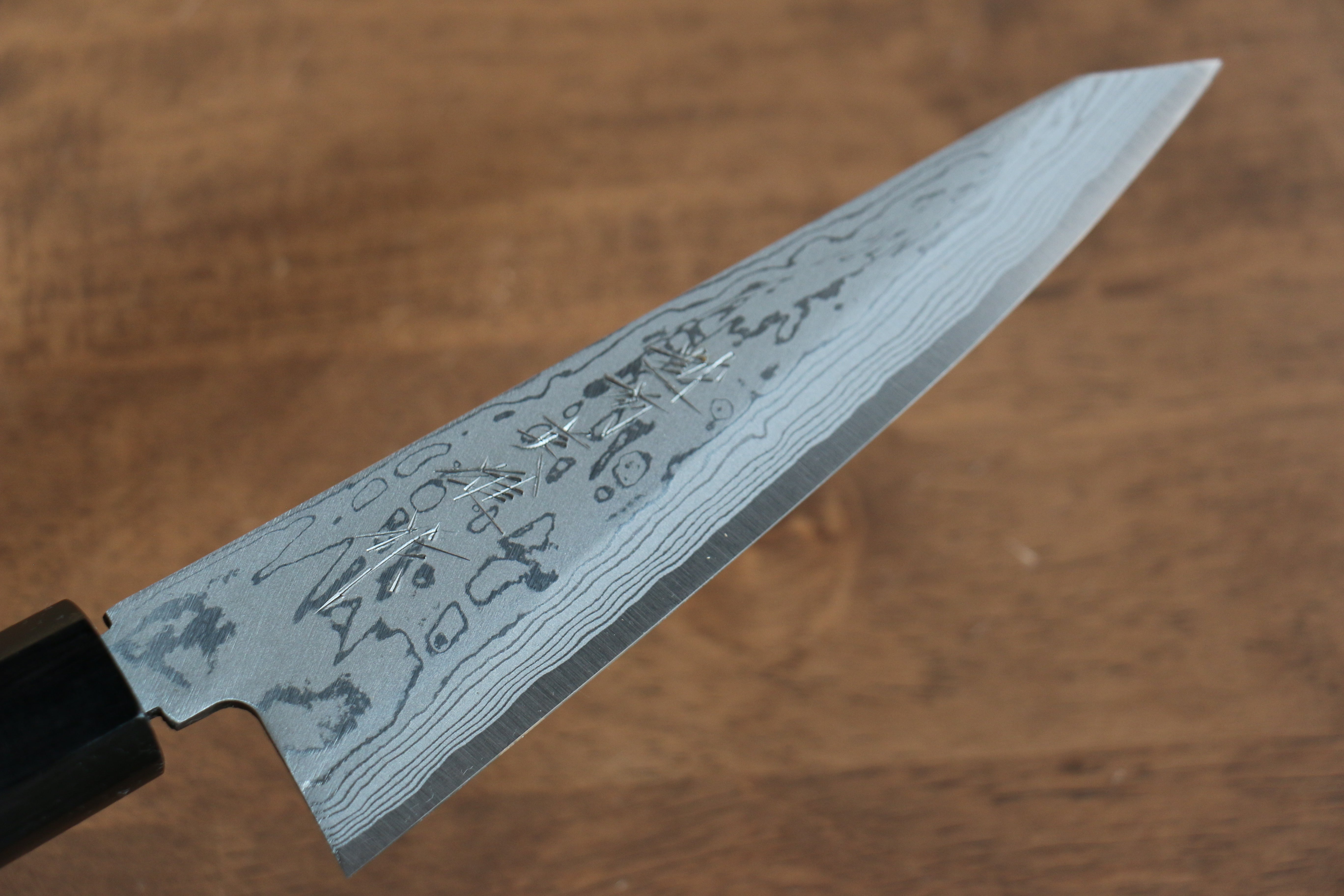 Premium Hideo Kitaoka Blue Steel No.2 Damascus Honesuki Boning Knife 150mm with Shitan Handle - Perfect for Butchery, Meat Deboning & Japanese Cuisine Preparation
