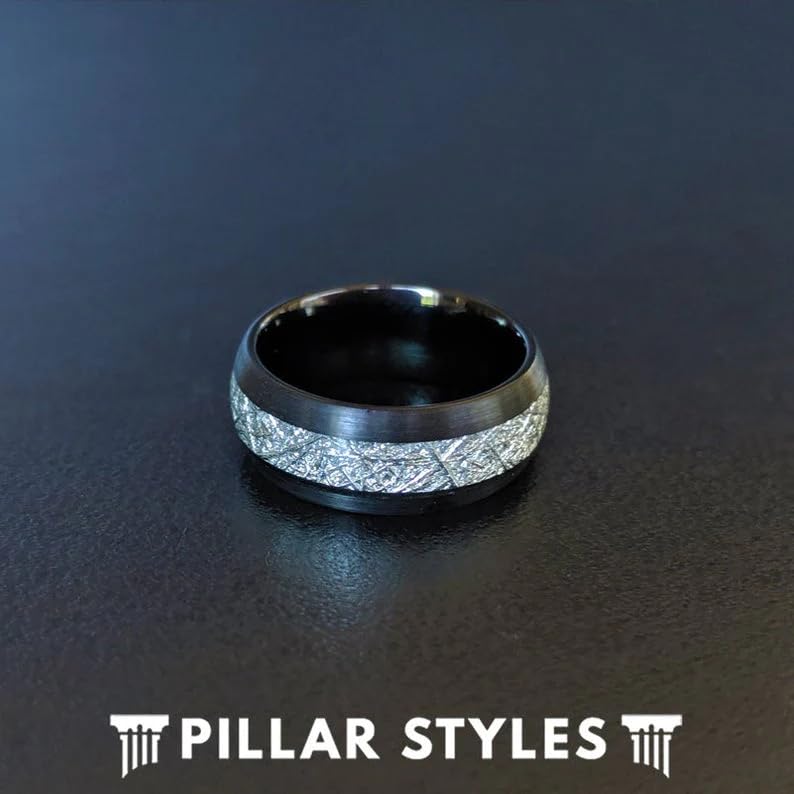 8mm Black Meteorite Tungsten Wedding Band for Men - Cosmic Space Inspired Engagement Ring, Unique Anniversary Gift for Him with Comfort Fit Sizing - Perfect for Weddings, Proposals & Special Occasions