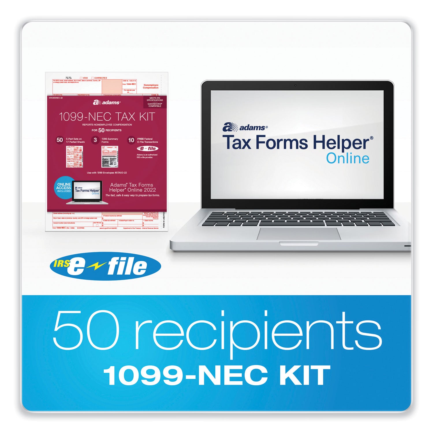 Adams® 1099 NEC + 1096 Tax Form Bundle - 2023 Fiscal Year, 5-Part Carbonless, 8.5