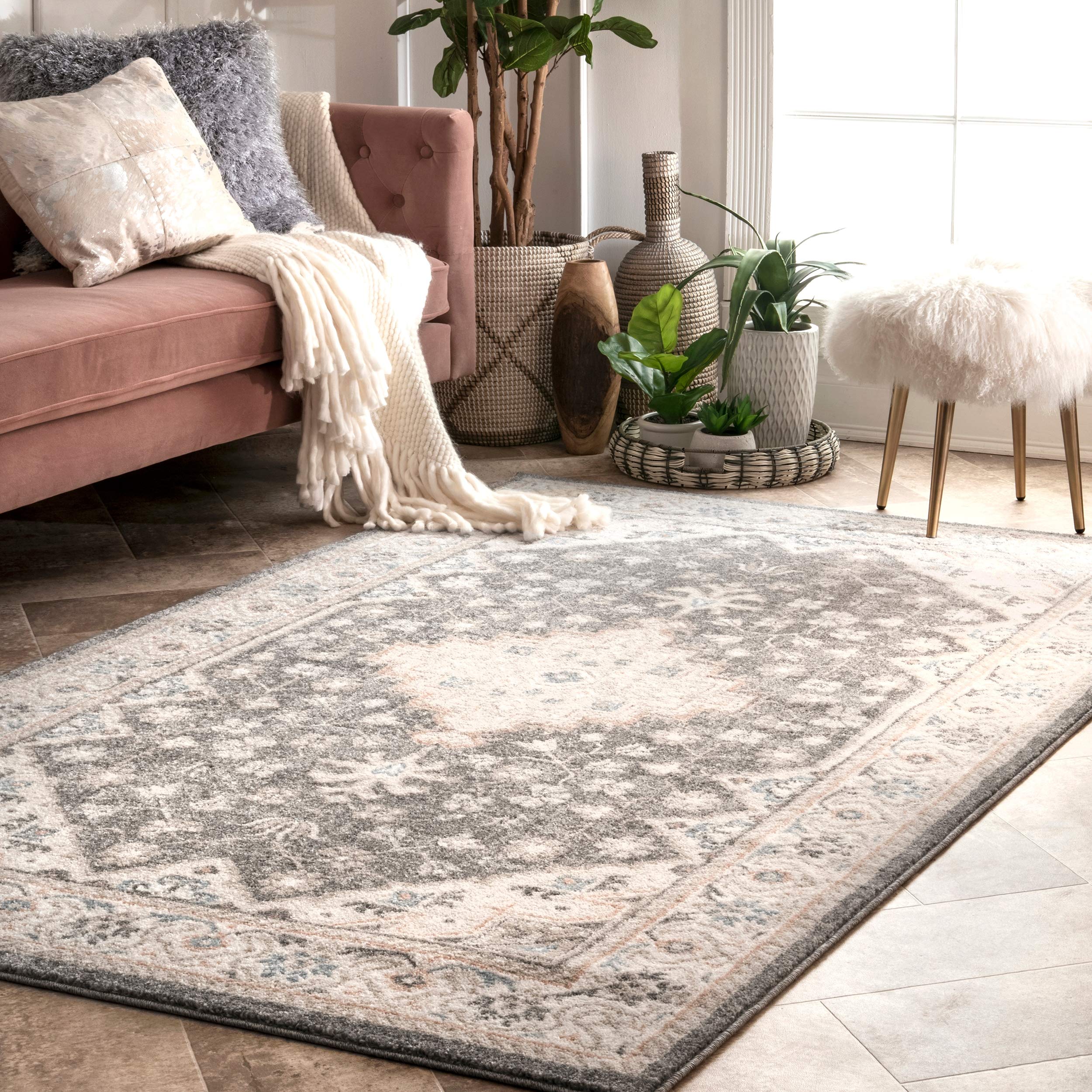 nuLOOM Thalassa Persian Floral Area Rug 5' x 8' Cream - Soft Vintage Style Rug for Living Room, Bedroom & Home Decor