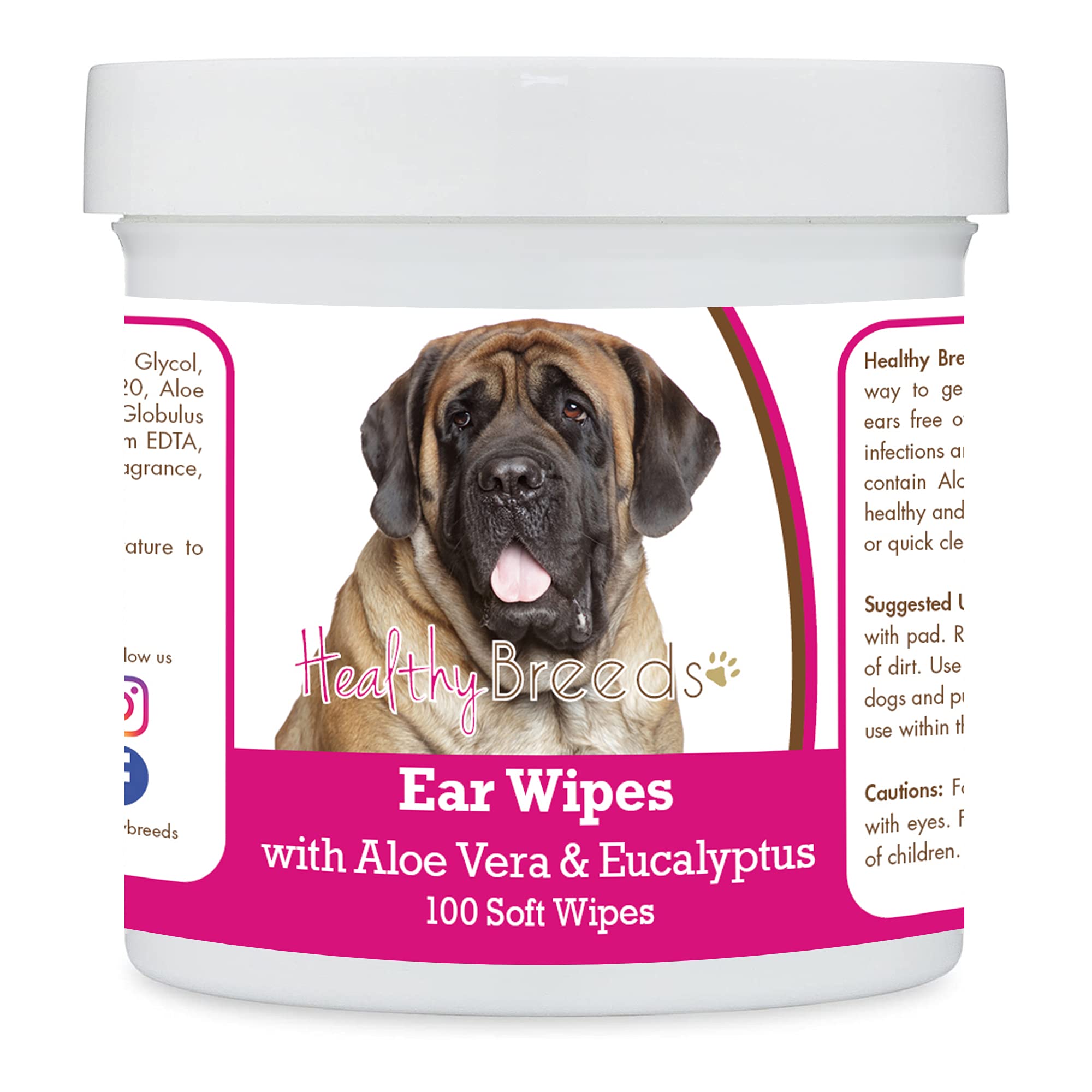 Healthy Breeds Mastiff Ear Cleaning Wipes for Dogs - 100 Count with Aloe & Eucalyptus | Gentle Ear Care Solution for Itchy Ears, Wax & Odor Removal | Perfect for Grooming & Daily Cleaning Routine