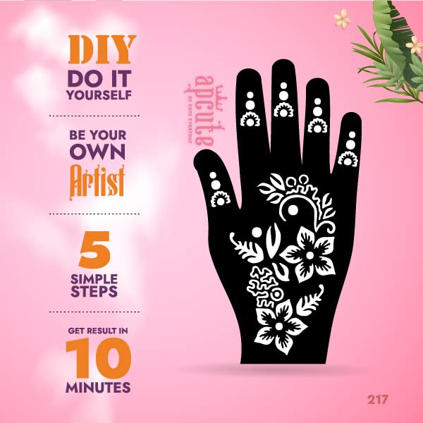 Apcute Henna Tattoo Stencil Kit - Easy-to-Use Temporary Tattoo Stickers for Kids, Girls & Women | Beautiful Mehandi Design Collection (Design No. H-B-217) - Perfect for Weddings, Festivals & Parties