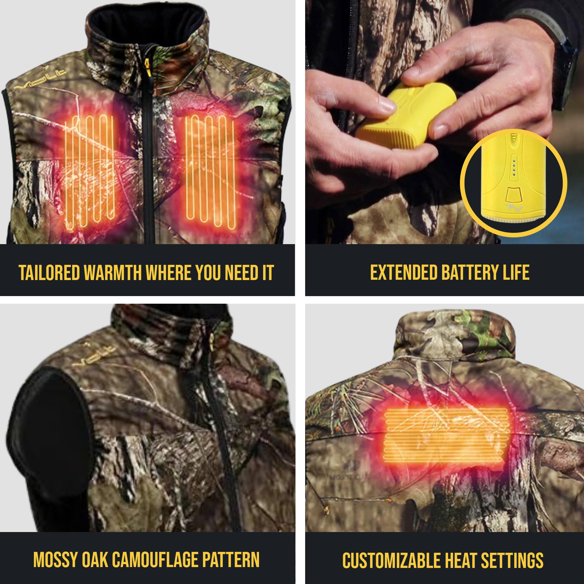 Volt Camouflage Heated Vest with Zero Layer Heat System - Warms Chest & Back - Perfect for Hunting, Hiking & Winter Outdoor Activities