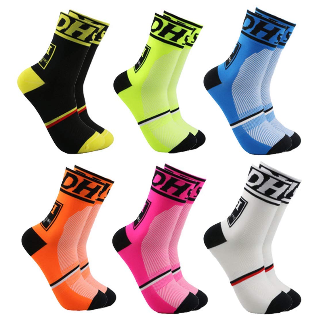 6-Pack Breathable Cycling Socks & 6-Pack Cushioned Soccer Socks for Men & Women - Moisture-Wicking Athletic Socks for Biking, Running, Gym & Sports Activities