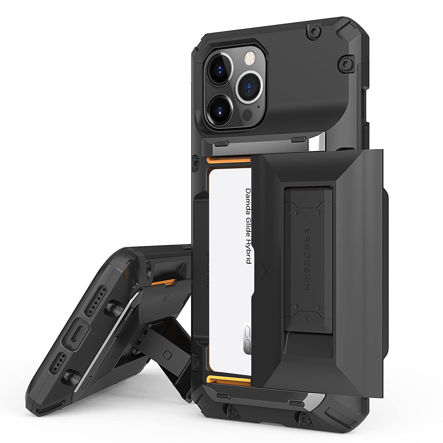 VRS DESIGN Damda Glide Hybrid iPhone 12 Pro Max Case (6.7 inch 2020) - Shockproof Wallet Case with 4 Card Slots, Built-in Kickstand & Auto Locking Mechanism (Black) | Perfect for Work, Travel & Everyday Protection