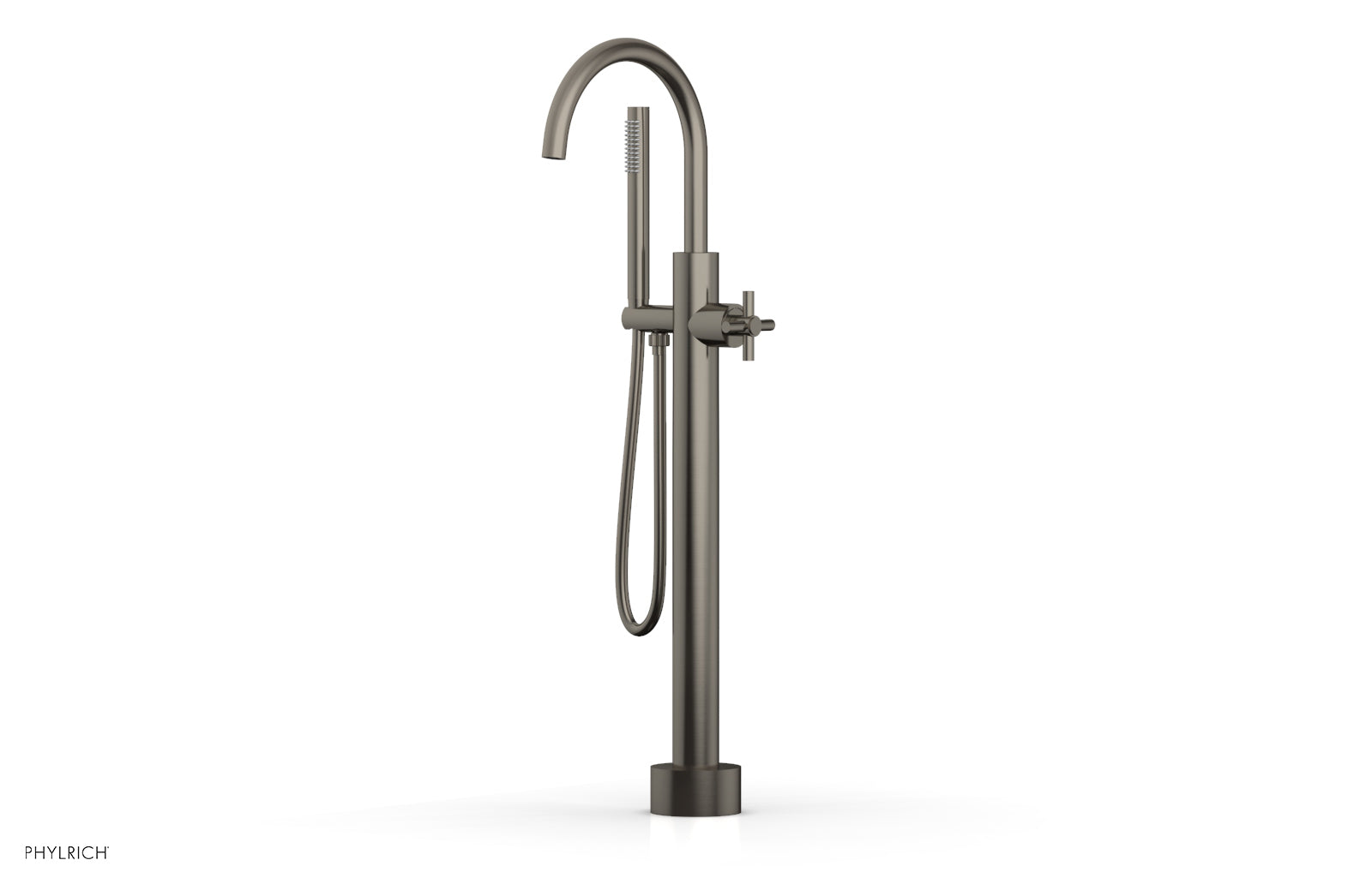 D131 44 03 BASIC Low Floor Mount Tub Filler with Cross Handle & Hand Shower - Perfect for Bathroom Renovation and Modern Home Spa Experience