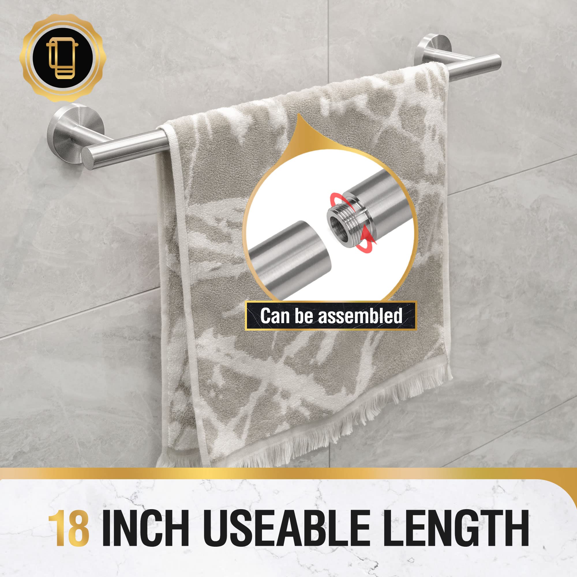 HITSLAM Brushed Nickel 19.8 Inch Towel Bar - Premium SUS304 Stainless Steel Bathroom Towel Rack - Wall Mounted Modern Bath Towel Holder with Hardware Accessories - Perfect for Bathroom, Spa, and Home Decor