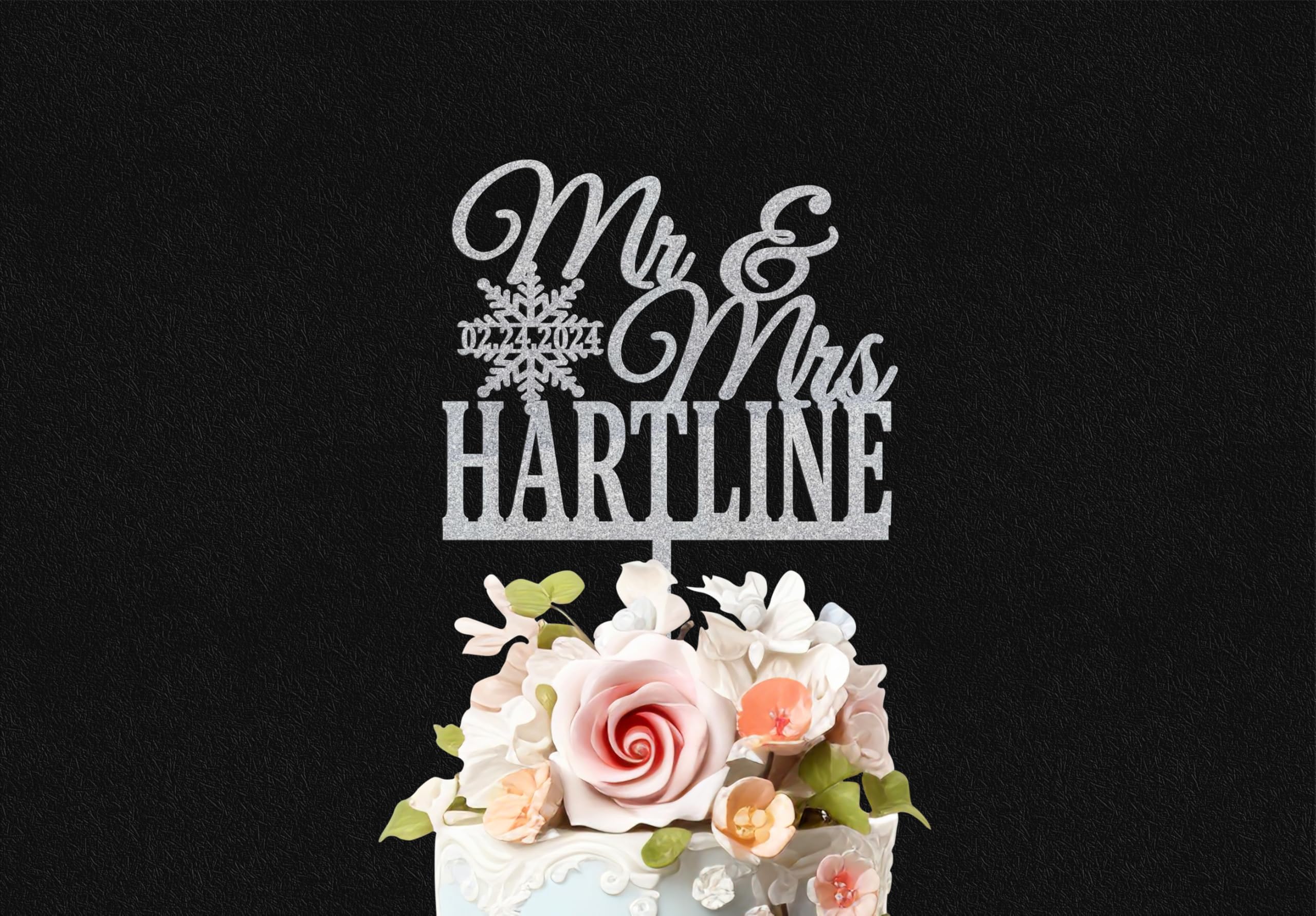 Personalized Winter Wedding Cake Topper - Snowflake Mr & Mrs Cake Decor with Custom Last Name & Date - Rustic Gold Anniversary Cake Topper for Wedding & Special Celebrations