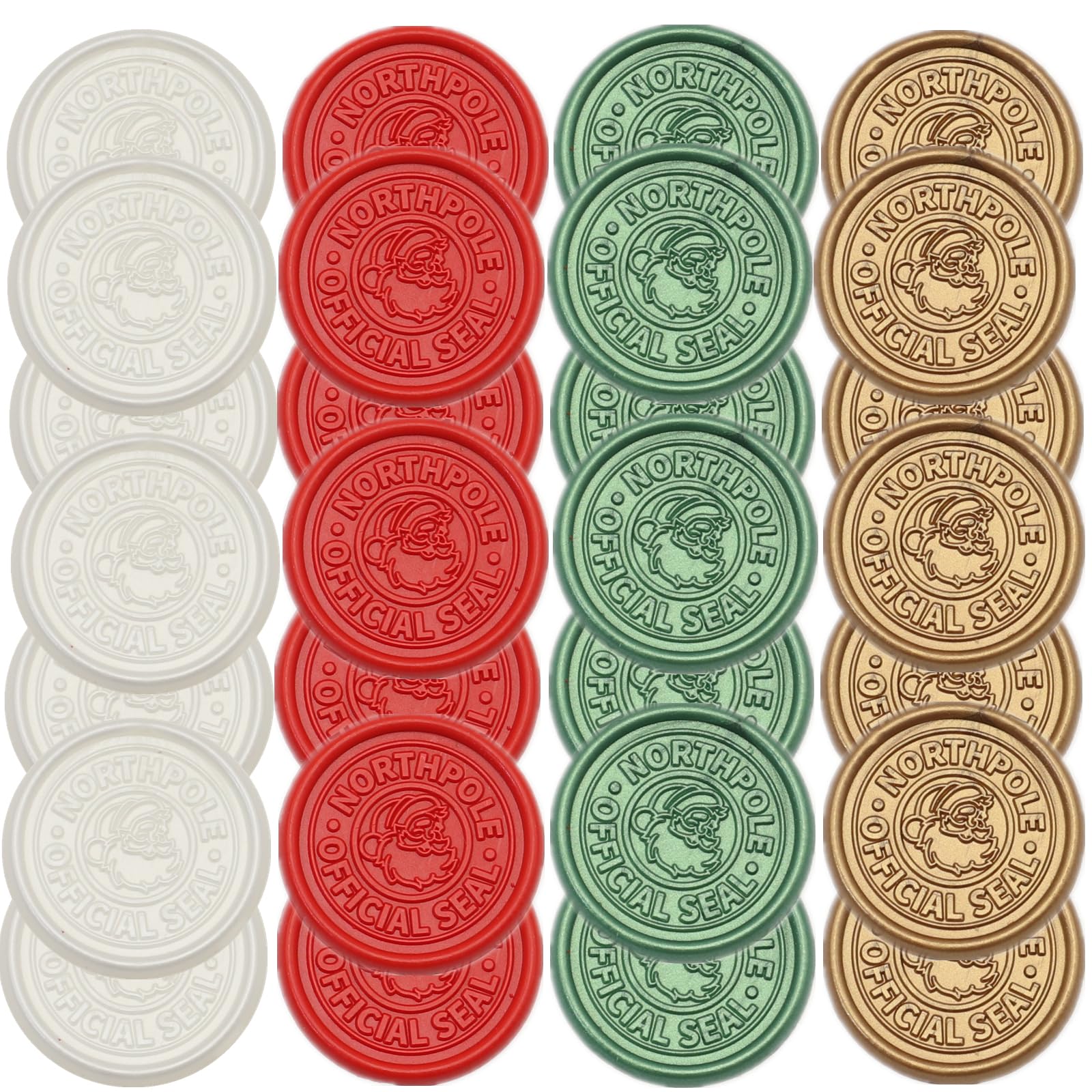 Premium Christmas Wax Seal Stickers - 50 Pcs Self-Adhesive Santa Claus Holiday Envelope Seals in Red, Green & Gold for Gift Wrapping, Wedding Invitations & Holiday Cards