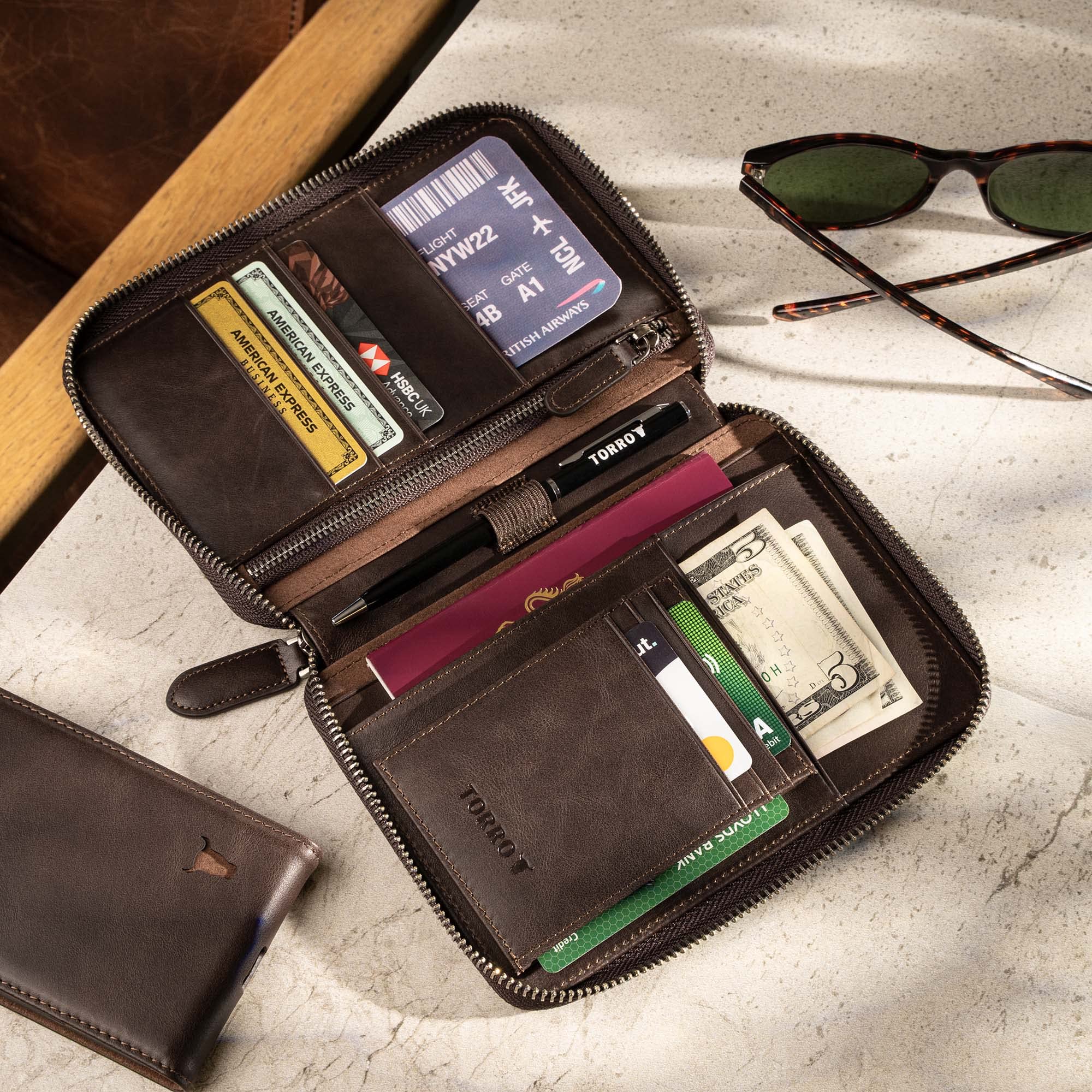 TORRO Genuine Leather Travel Wallet - RFID Blocking Passport Holder & Detachable Card Organizer for Men & Women | Perfect for Airplane Travel, Vacation & Business Trips