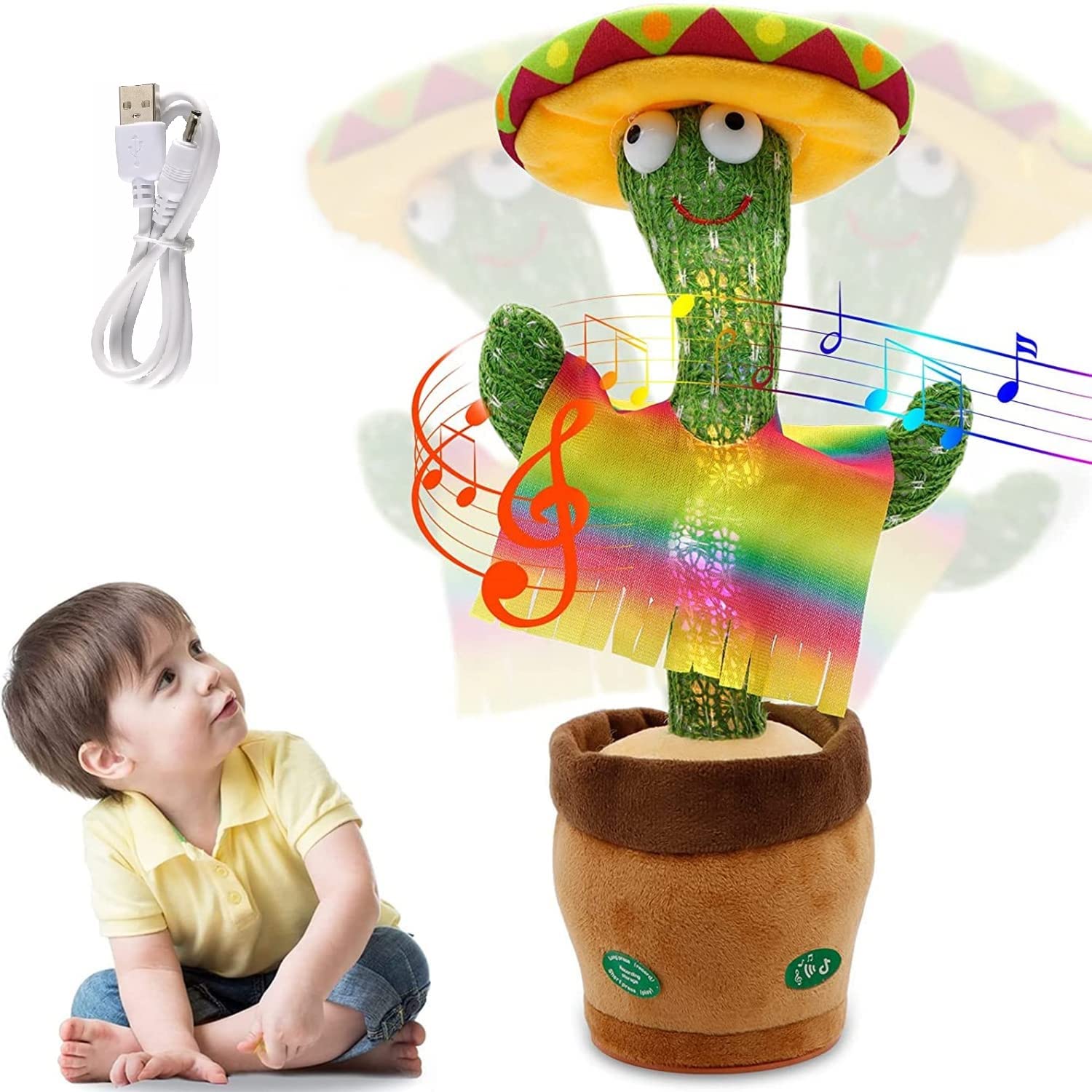 Bigfaver Mexican Talking Cactus Toy - USB Rechargeable Dancing & Mimicking Cactus for Babies & Kids | Fun Interactive Learning Toy for Playtime & Birthday Gifts