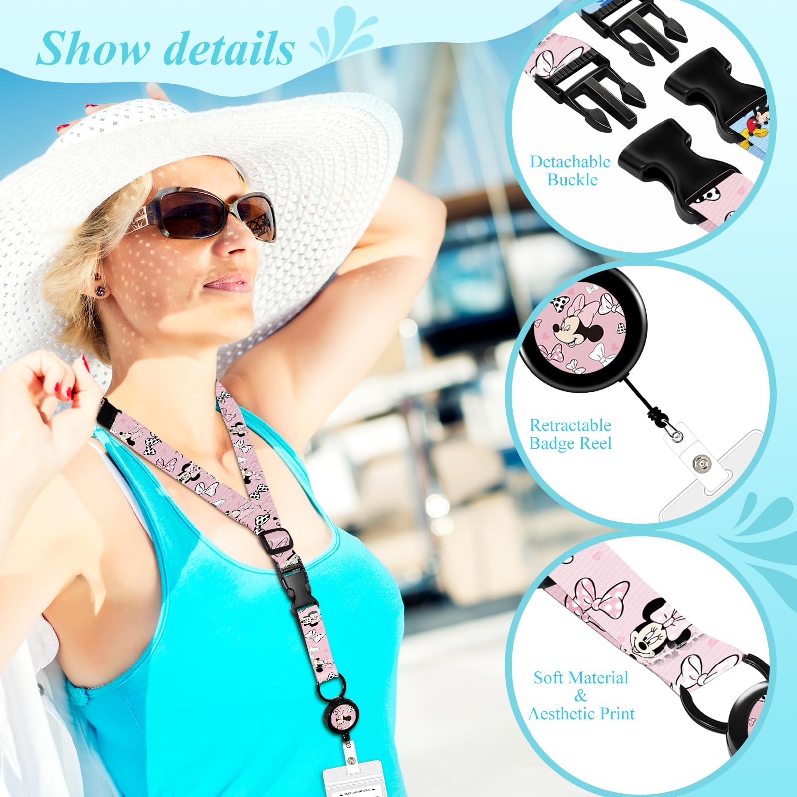 **Akkya 2 Pack Waterproof Retractable Cruise Lanyard for Ship Cards - Cute Cartoon Travel ID Badge Holder with Reel - Perfect for Cruise Vacations, Theme Parks & Work (Light Blue)**
