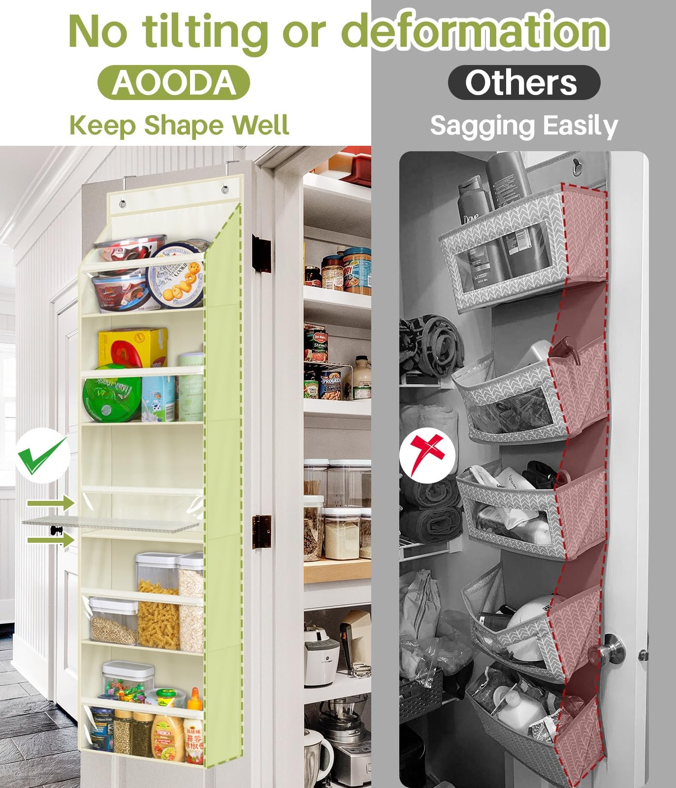 AOODA 2 Pack Over The Door Hanging Organizer with Clear Deep Pockets - Large Capacity Storage for Baby Clothes, Diapers, Toys | Perfect for Nursery, Bathroom, Bedroom & Pantry Organization (Light Beige)