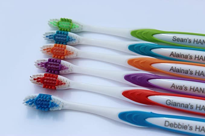 Personalized Engraved Toothbrushes 6 Pack - Custom Name/Message Manual Toothbrush Set for Adults with 4 Color Variety - Perfect for Gifts, Travel, and Daily Oral Care