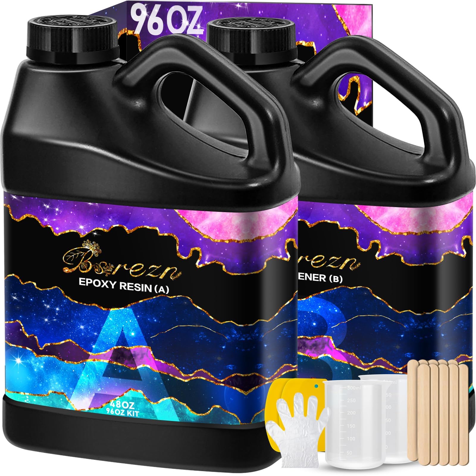 Bsrezn 96OZ Epoxy Resin Kit - Crystal Clear 2 Part Casting Resin & Hardener for Jewelry Making, Molds, Table Tops, River Tables, DIY Crafts, Art Supplies - 1:1 Starter Kit for Beginners & Professionals