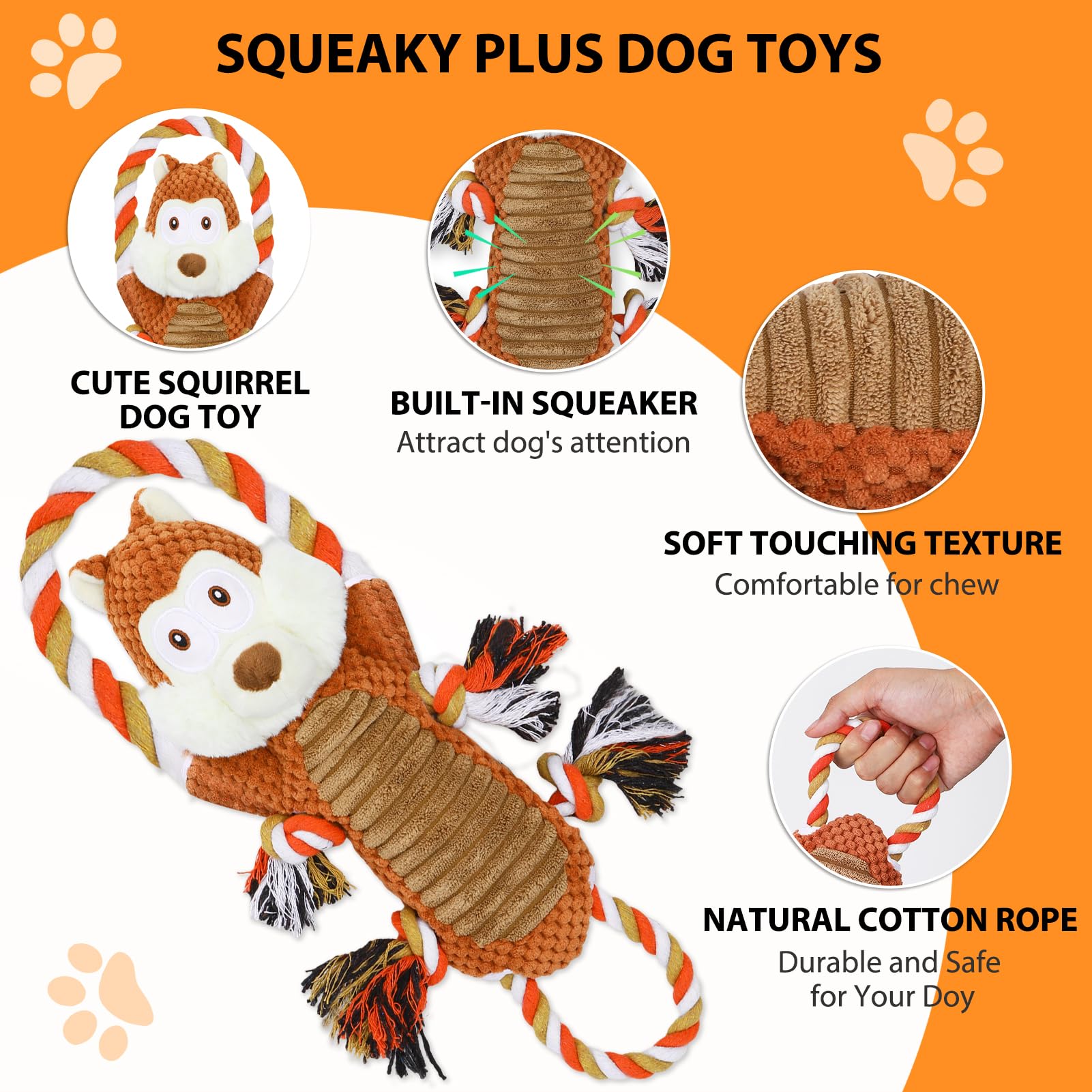 Durable Rope-Infused Squeaky Dog Toys for Large Breeds - Interactive Tug of War Puppy Toy with Plush Cover - Tough Chew Toys for Small, Medium & Big Dogs - Perfect for Playtime, Training & Bonding
