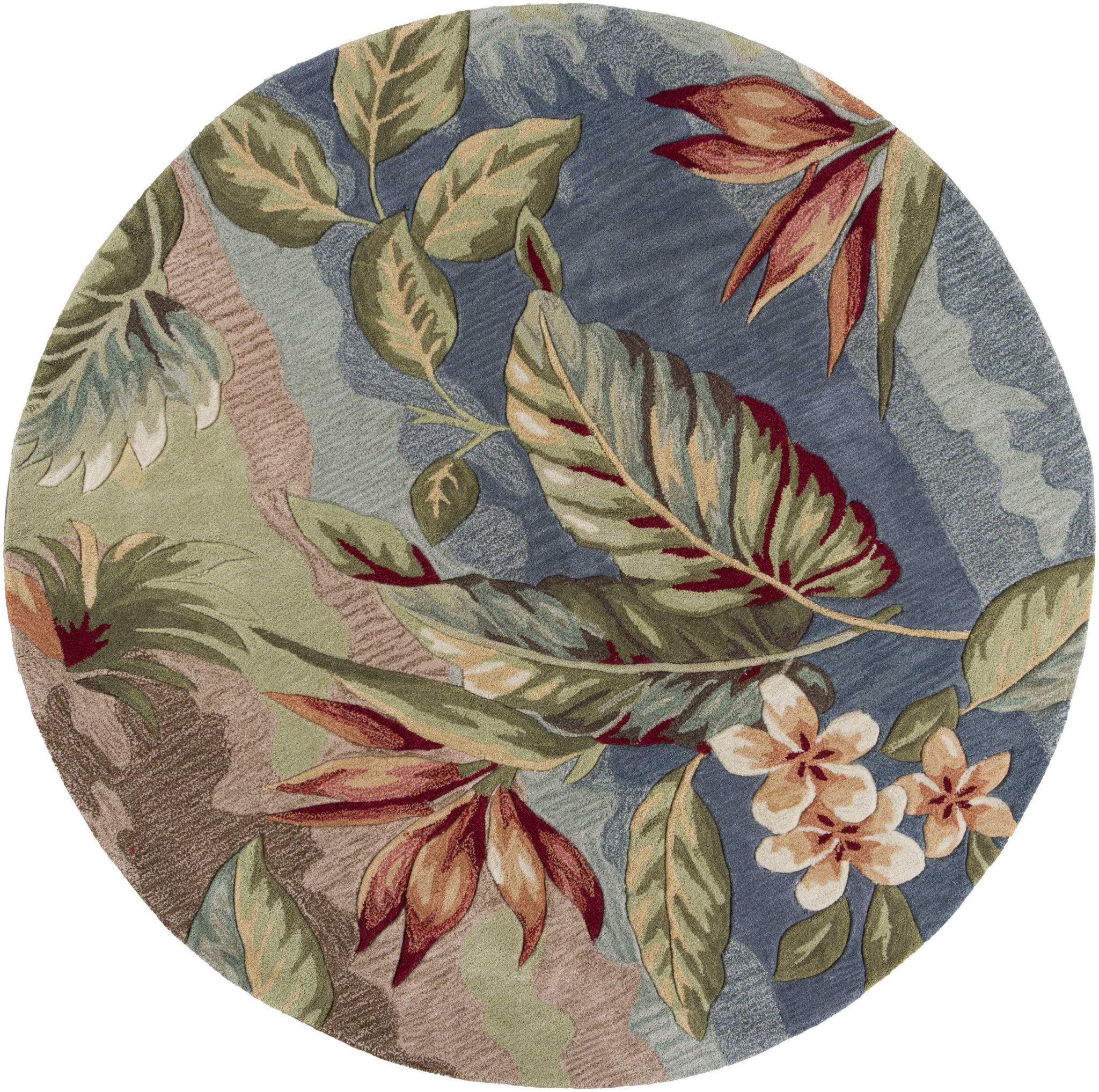 HomeRoots Decor 5'6-inch Round Polyester Blue/Sage Area Rug - Soft Non-Slip Living Room Rug for Bedroom, Nursery & Home Decor