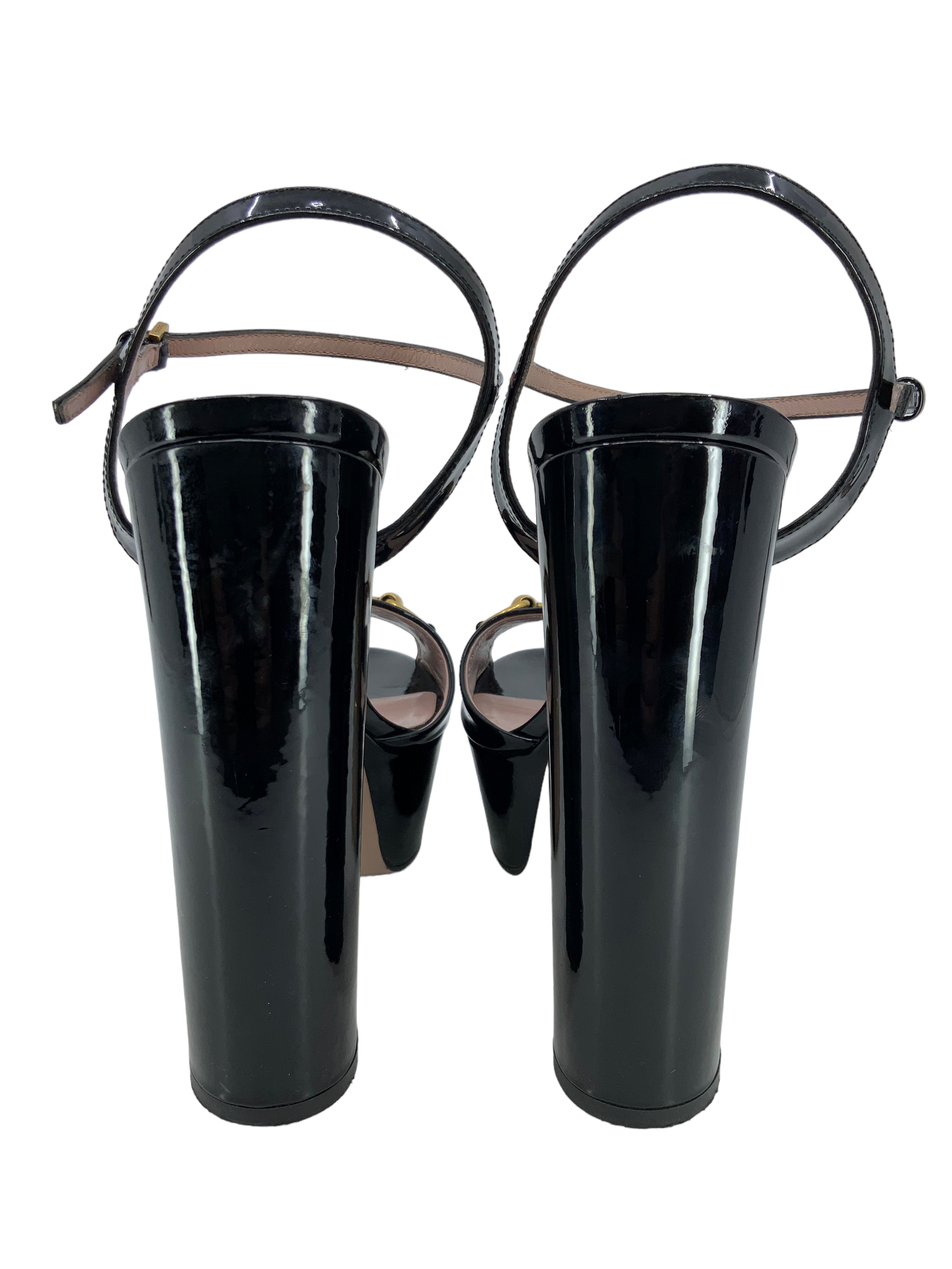 GUCCI Claudie Patent Leather Platform Horsebit Sandals for Women - Size 8 | Luxury Designer Shoes for Summer, Weddings & Special Occasions