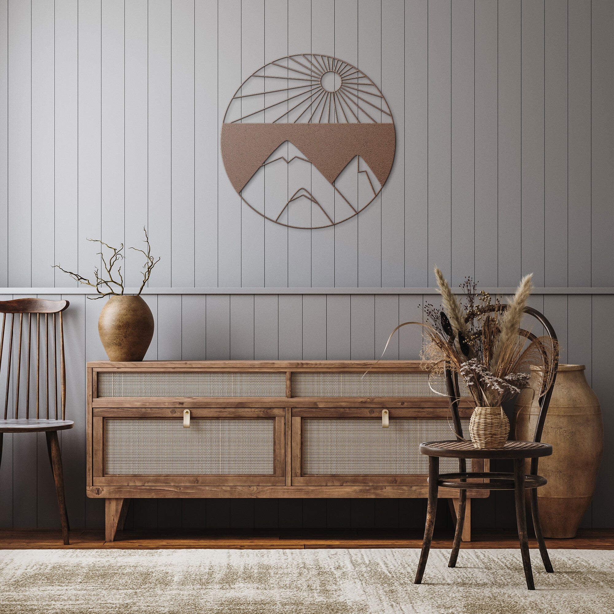 Sun Mountain Valley Metal Wall Art - Handcrafted Home Decor for Living Room, Bedroom & Office - Perfect Housewarming Gift for Nature Lovers